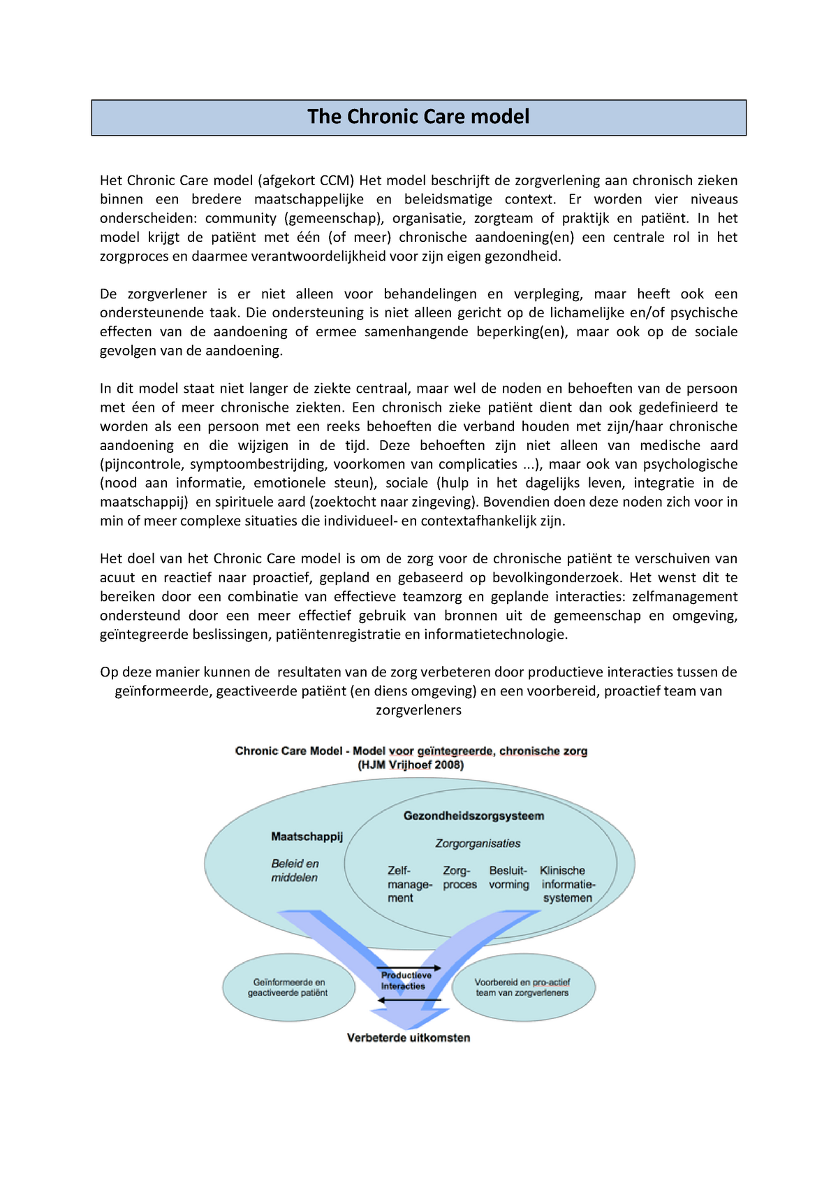 Chronic Care Model Pijlers Theoretisch - Langdurige Zorg - Vives - Studocu