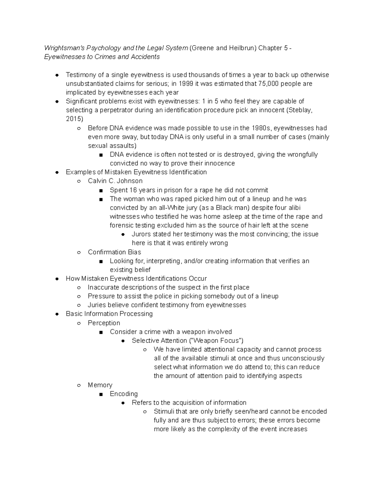 9/25/18 Readings - Wrightsman's Psychology and the Legal System (Greene ...