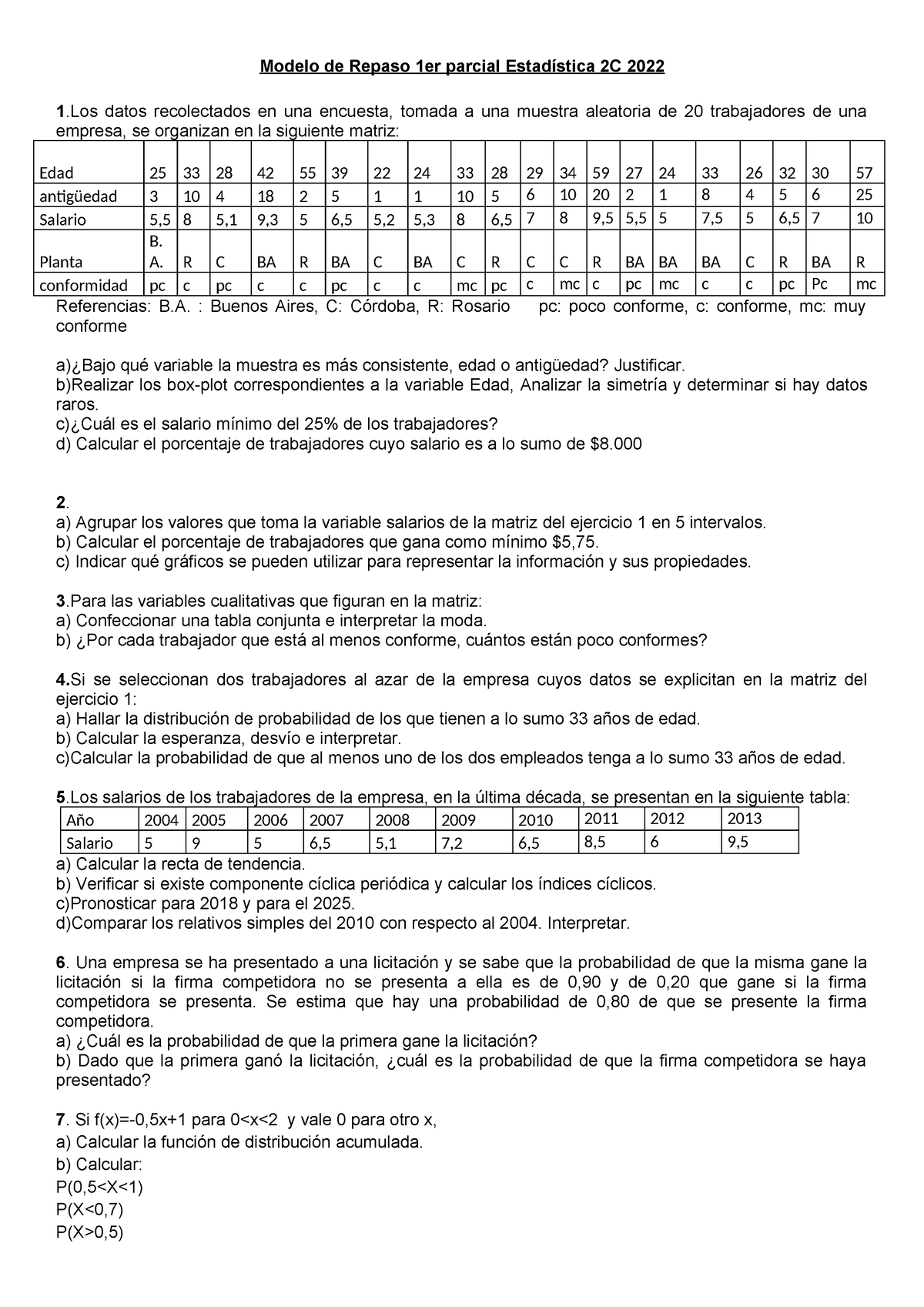 Repaso 1er Parcial 2C 2022 - Modelo de Repaso 1er parcial Estadística ...