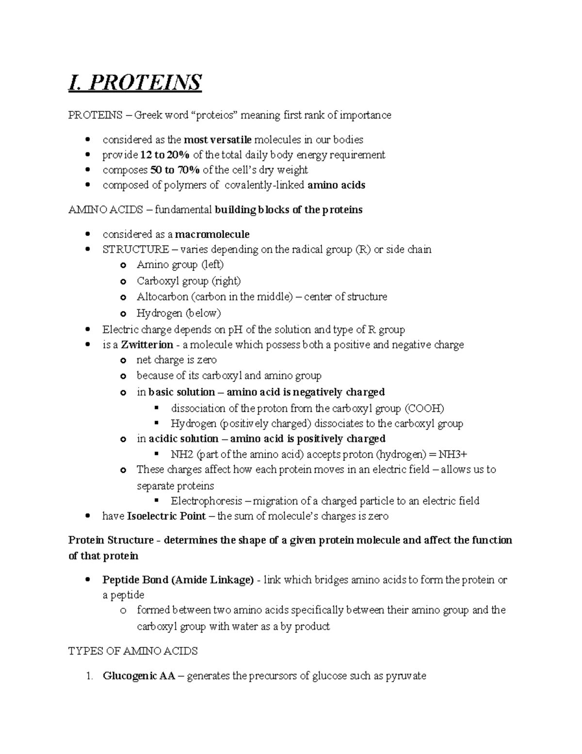 Proteins I. PROTEINS PROTEINS Greek word “proteios” meaning first