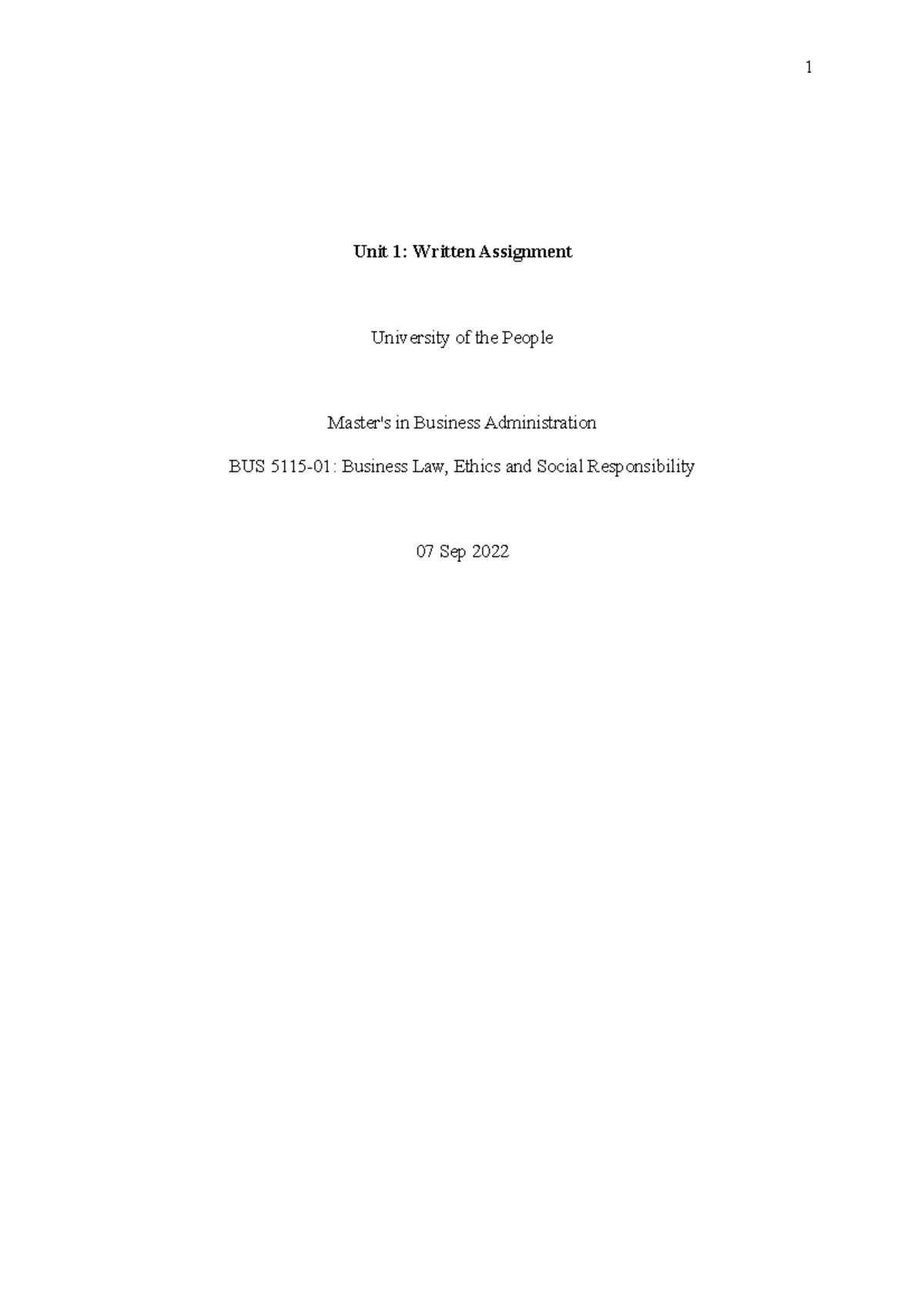 ‫Unit 1 Written Assignment - Unit 1: Written Assignment University of ...