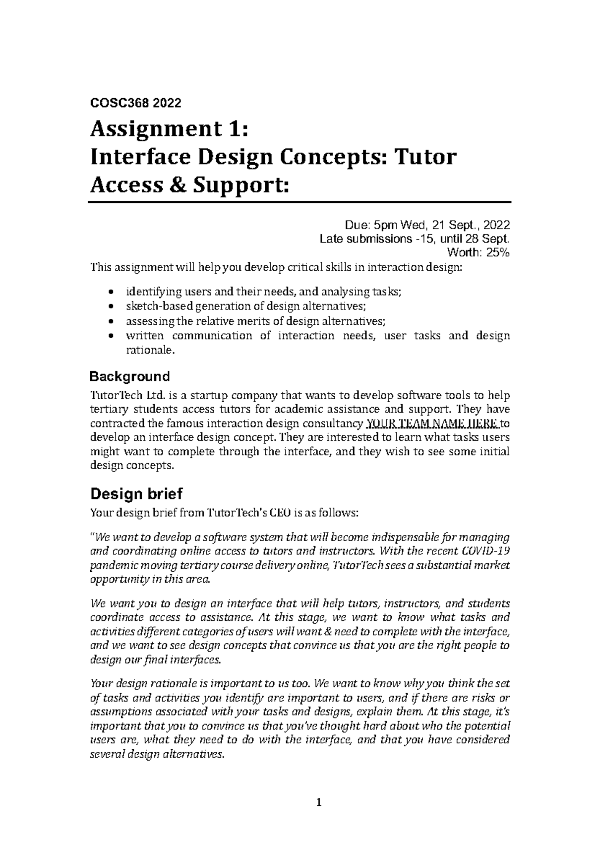 Assignment 1-2022 - 1 COSC368 2022 Assignment 1: Interface Design ...