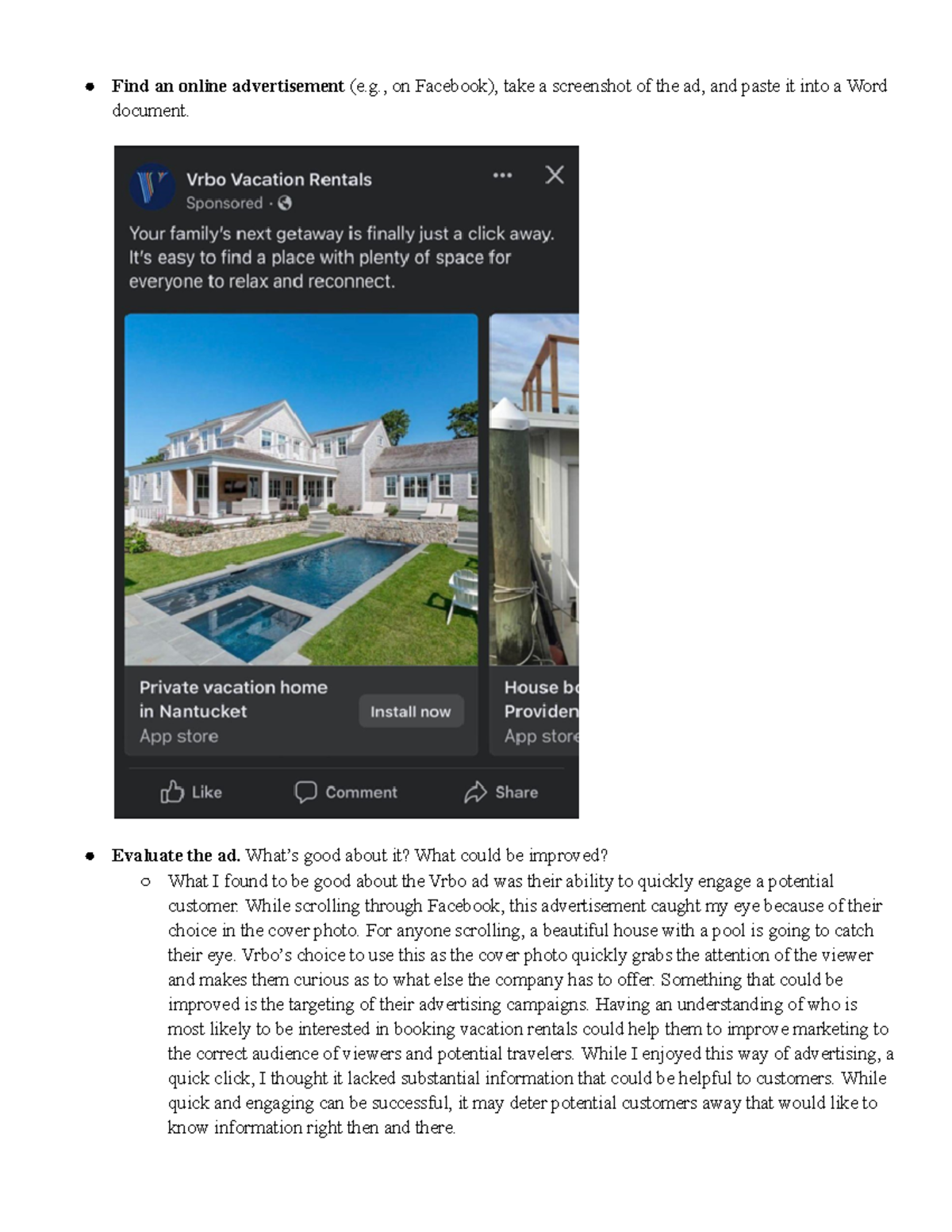 A-B Ad Test Activity - Find an online advertisement (e., on Facebook ...