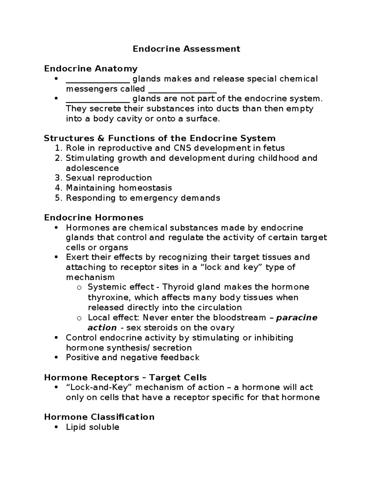 Endocrine Assessment - Endocrine Assessment Endocrine Anatomy ...