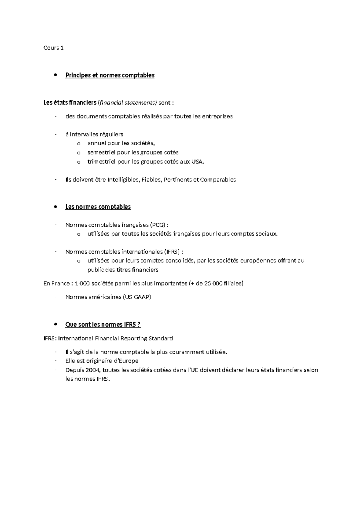 Cours 1 - Cours 1 Principes et normes comptables Les états financiers ...