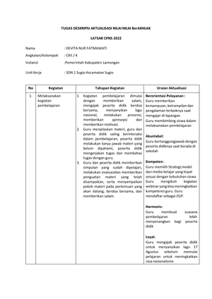 Refleksi Aktualisasi Nilai - Nilai Berakhlak - TUGAS REFLEKSI NILAI ...