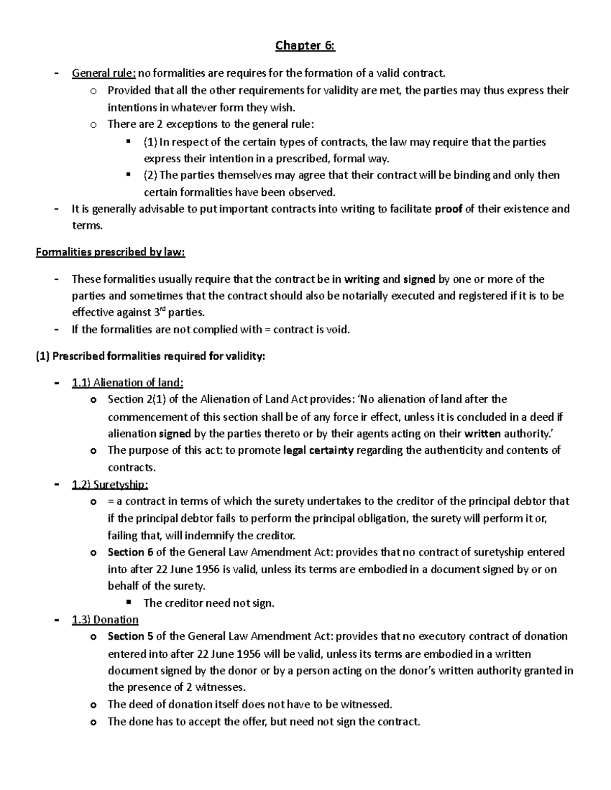 Chapter 6 - Law of Contract - Chapter 6: General rule: no formalities ...