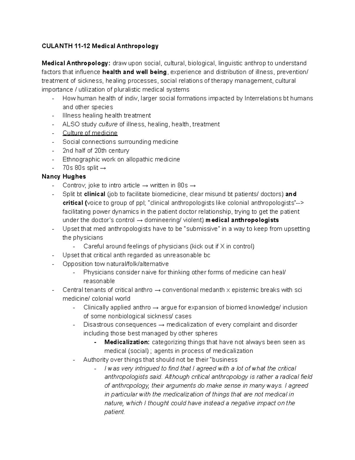Culanth 1112 Medical Anthropology CULANTH 1112 Medical Anthropology