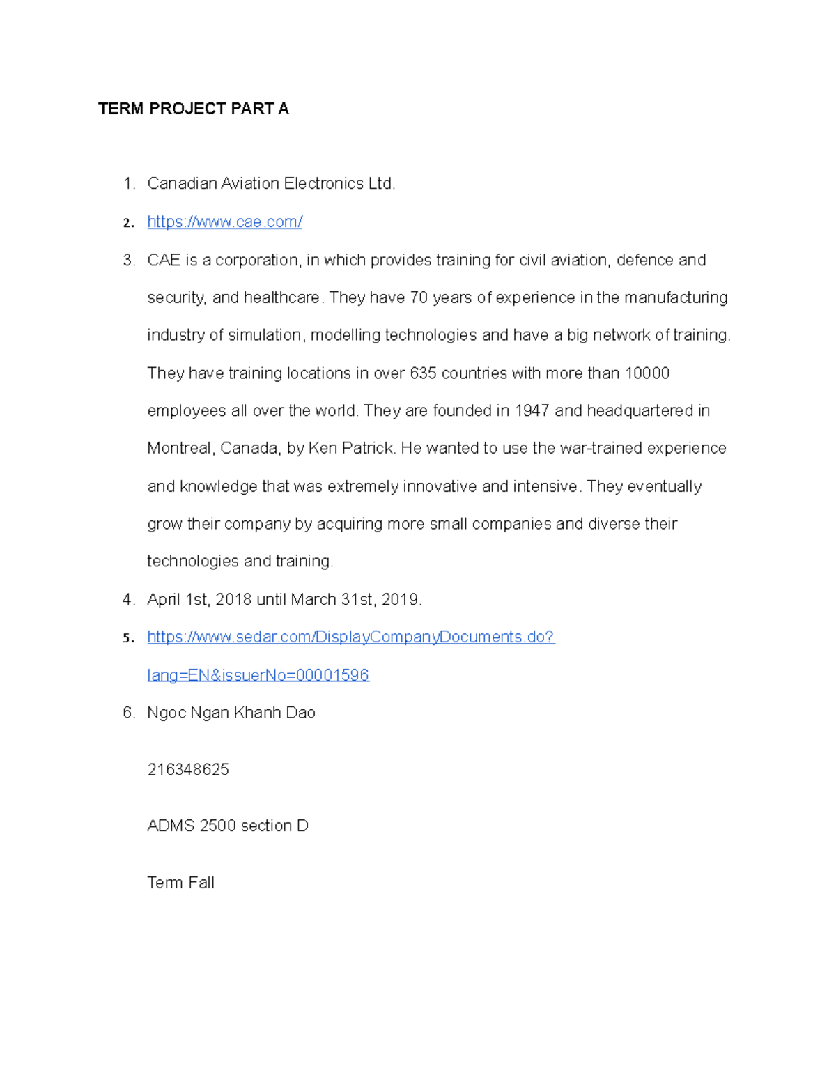 TERM Project PART A Fall 2019/2020 TERM PROJECT PART A Canadian