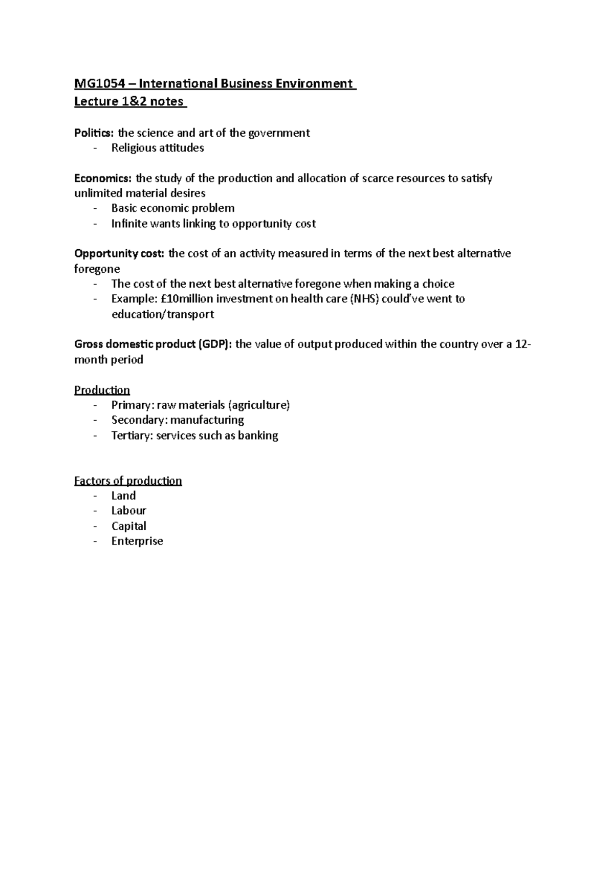 International Business Environment L1,2 - MG1054 – International ...