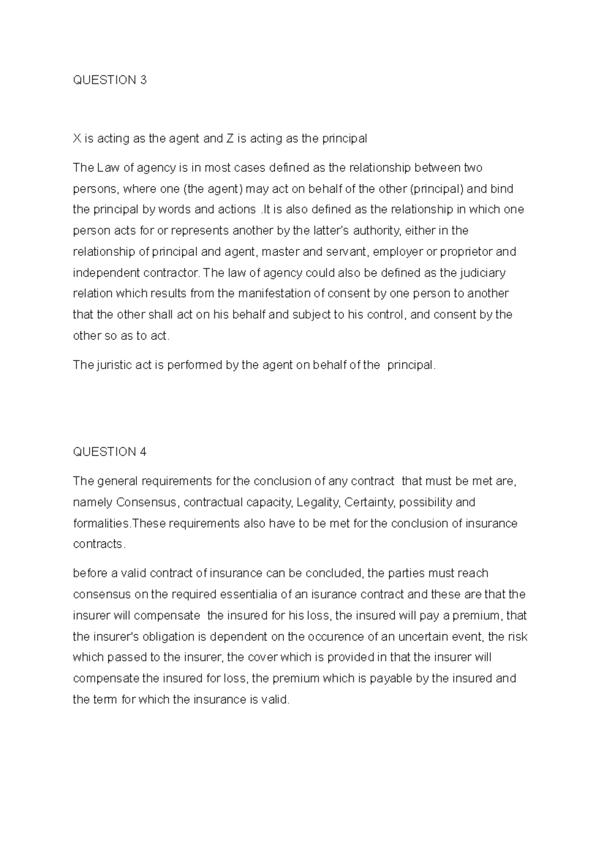 LPSC Assignment Answers - QUESTION 3 X is acting as the agent and Z is ...