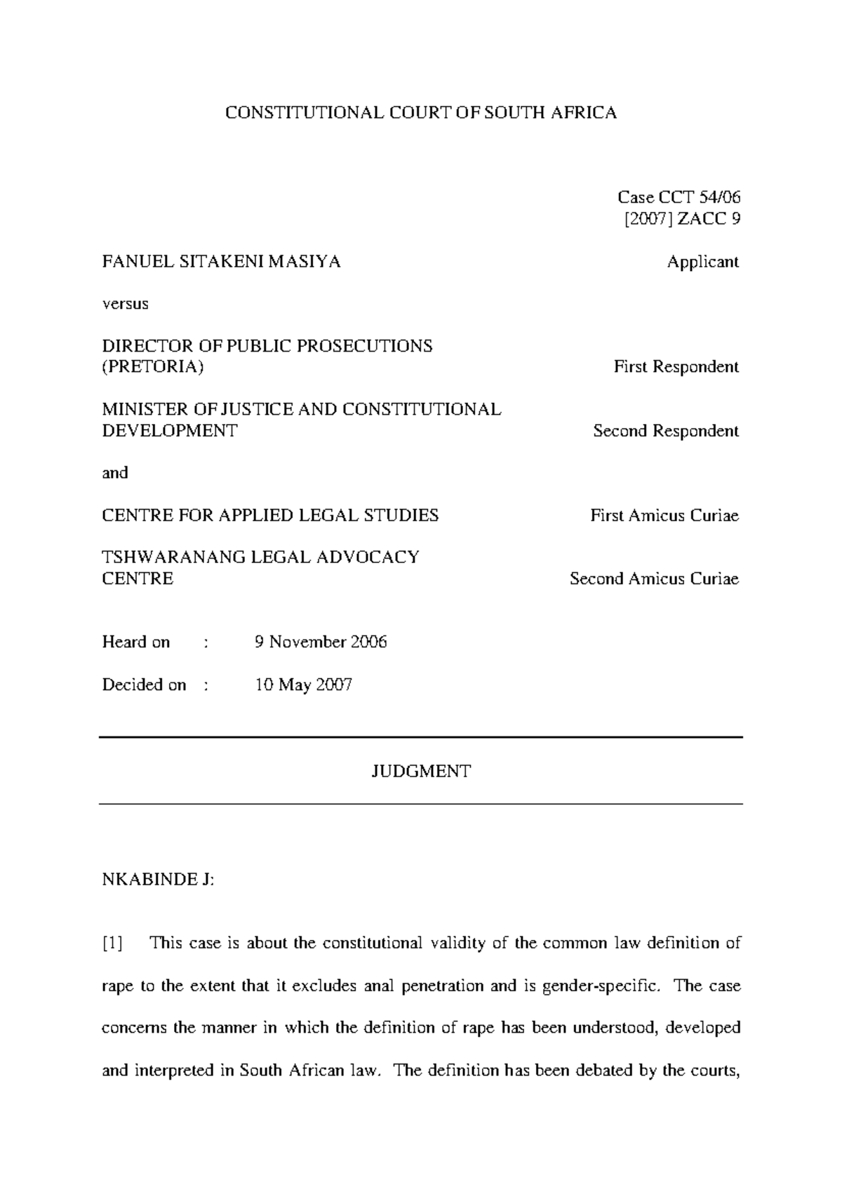 Masiya v DPP ( Topic 1 CASE) CONSTITUTIONAL COURT OF SOUTH AFRICA