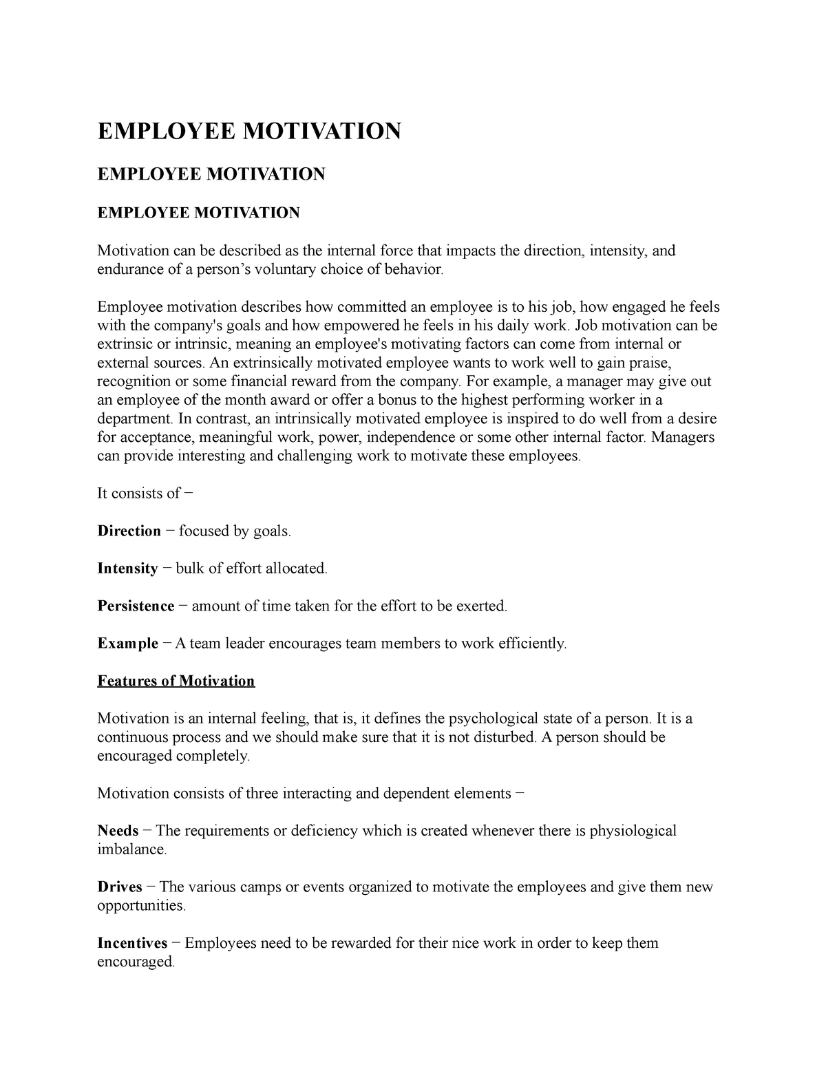 motivating employees thesis