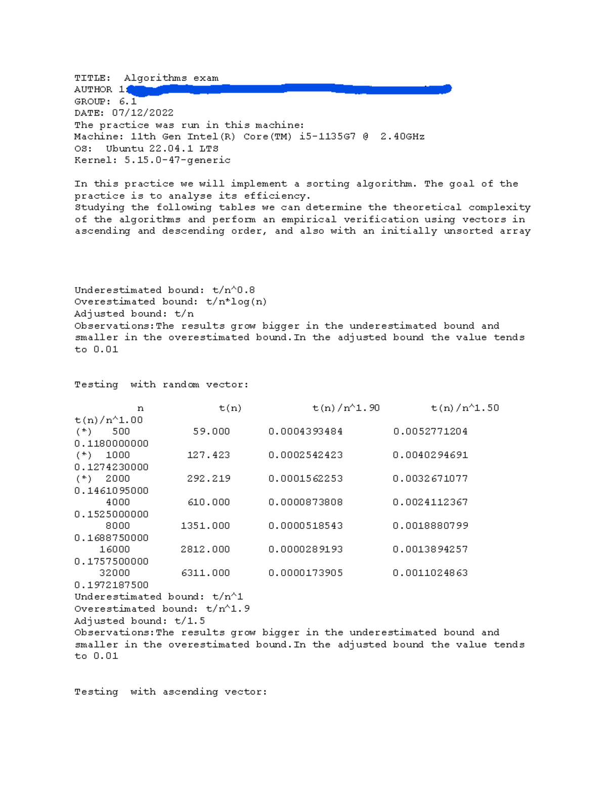 Reportexam report en inglés del examen final de algoritmos TITLE