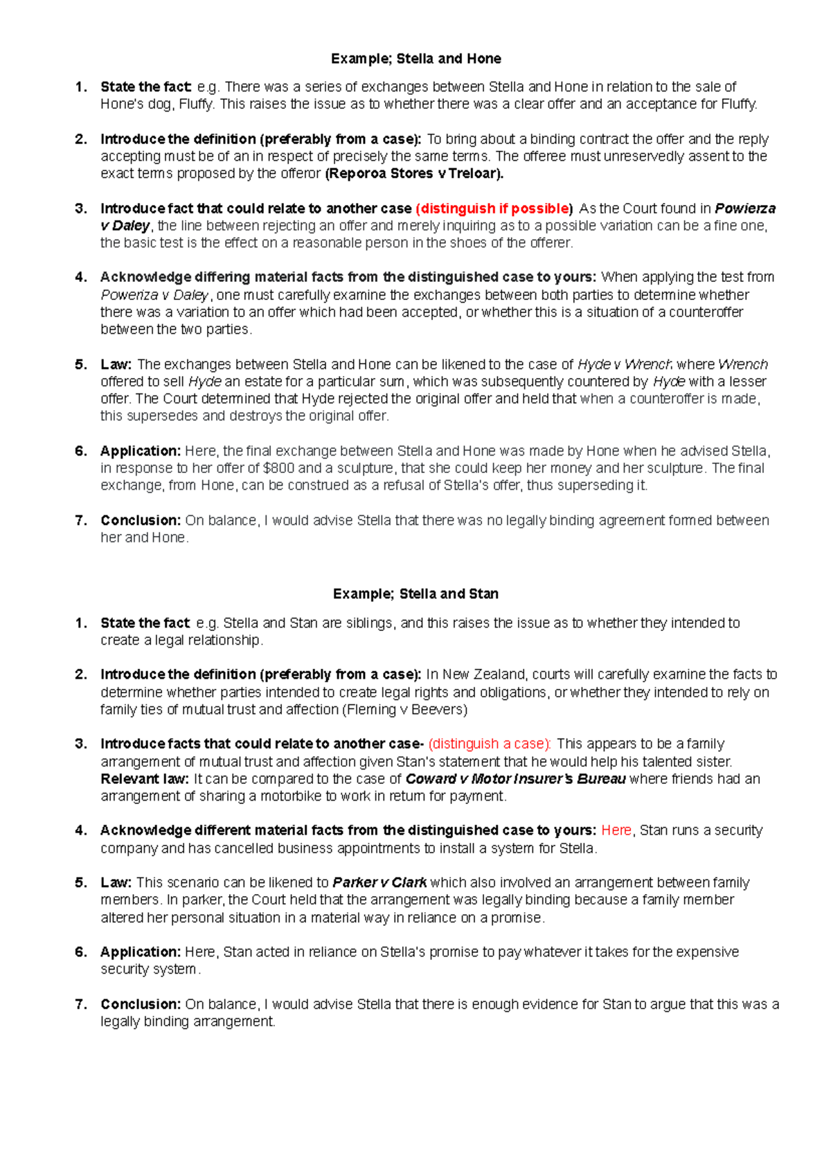 Example Of Legal Opinion - Example; Stella And Hone 1. State The Fact ...