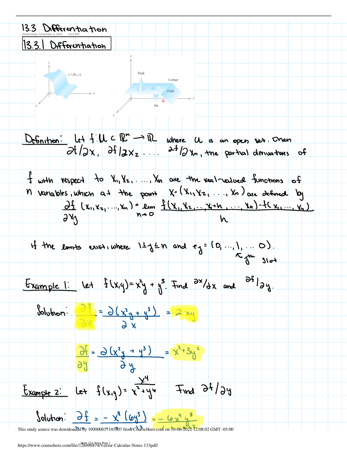 Vector Calculus Notes 13 - MATH 20200 - Wednesday, November 3, 2021 9: ...