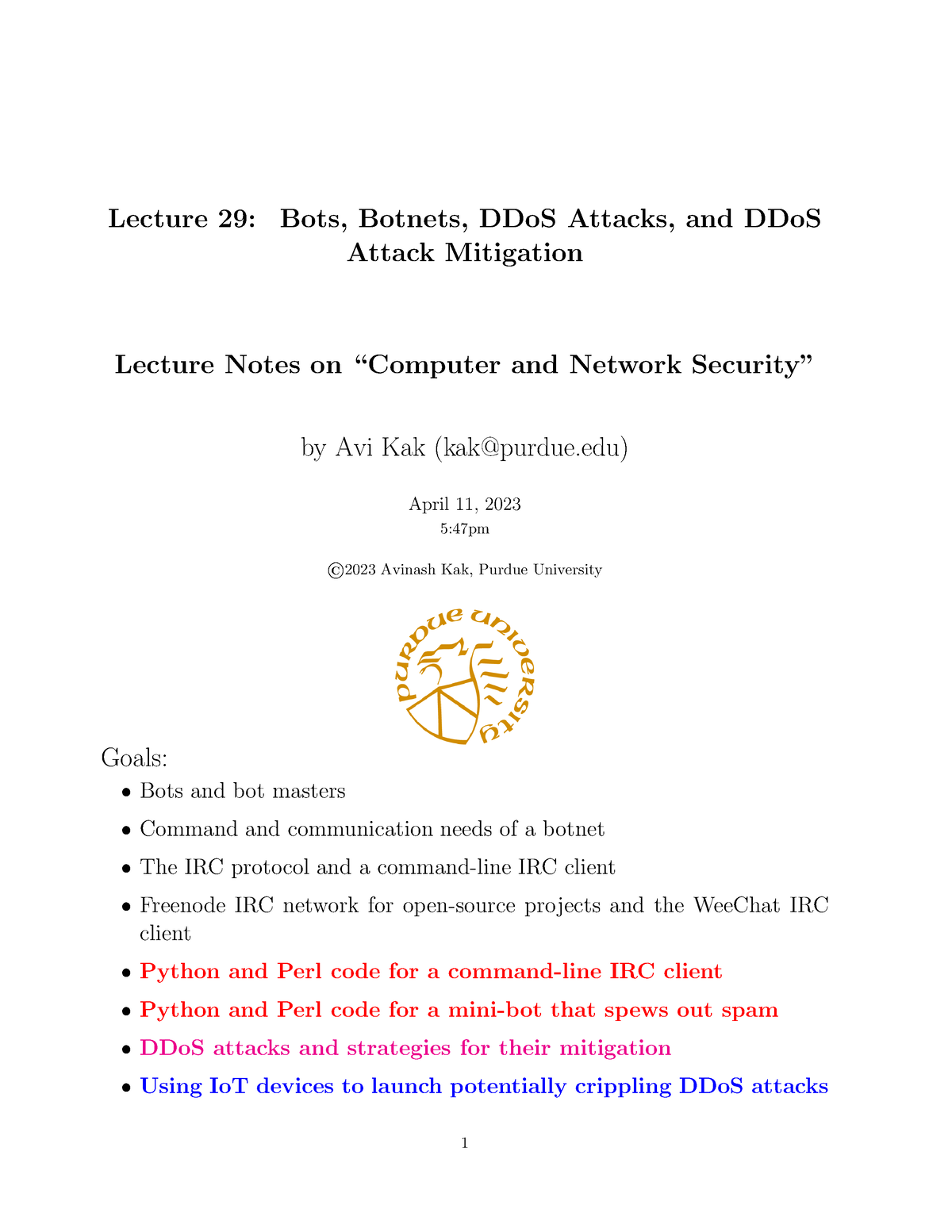 Lecture 29 - Lecture 29: Bots, Botnets, DDoS Attacks, And DDoS Attack ...