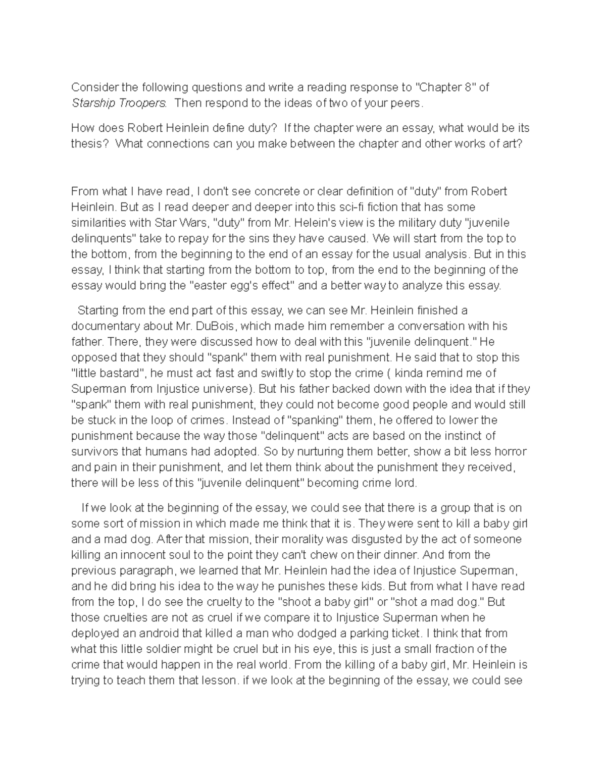 Duty Google Docs Instruction included in the paper Consider the