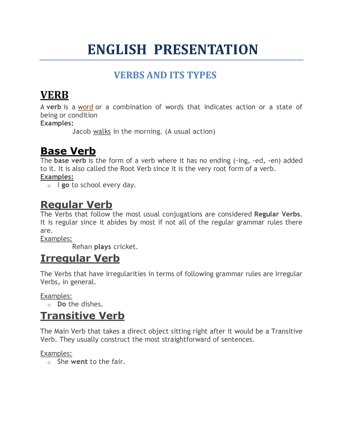  2Verb And Its Types English Presentation ENGLISH PRESENTATION VERBS 