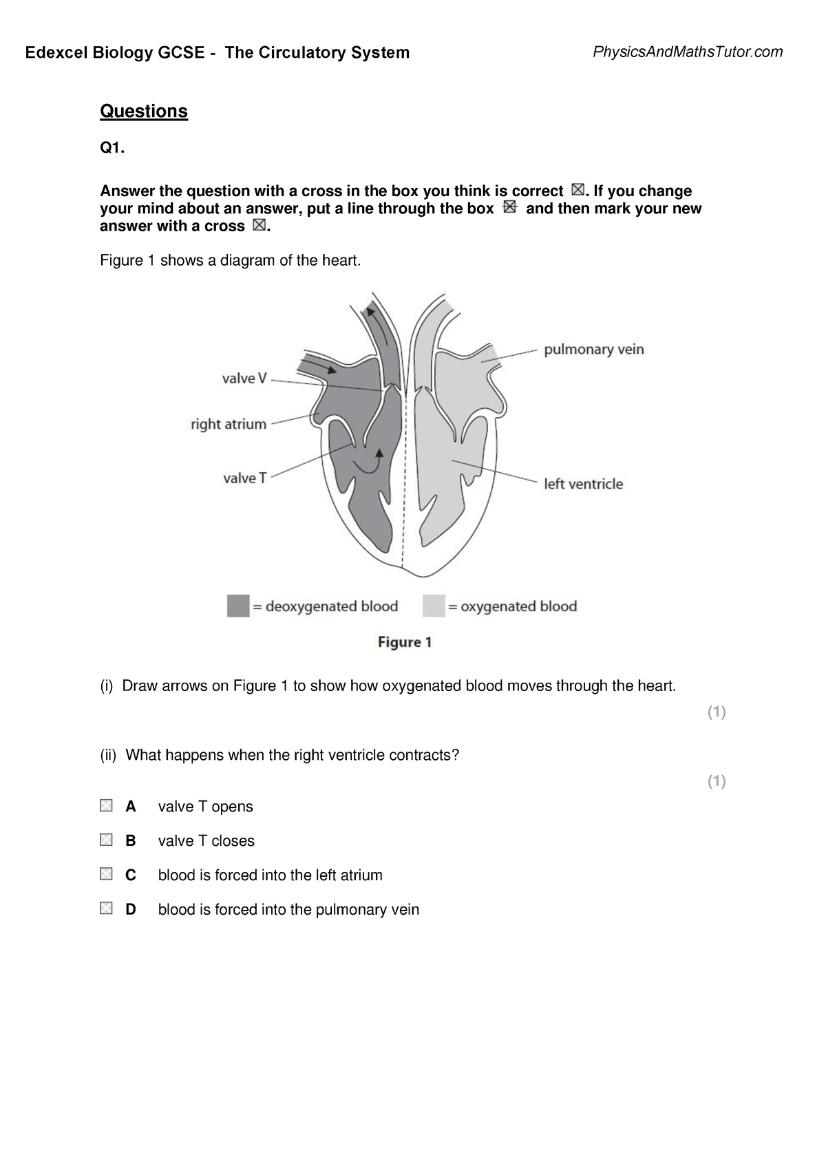 The Circulatory System - Questions Q1. Answer the question with a cross ...