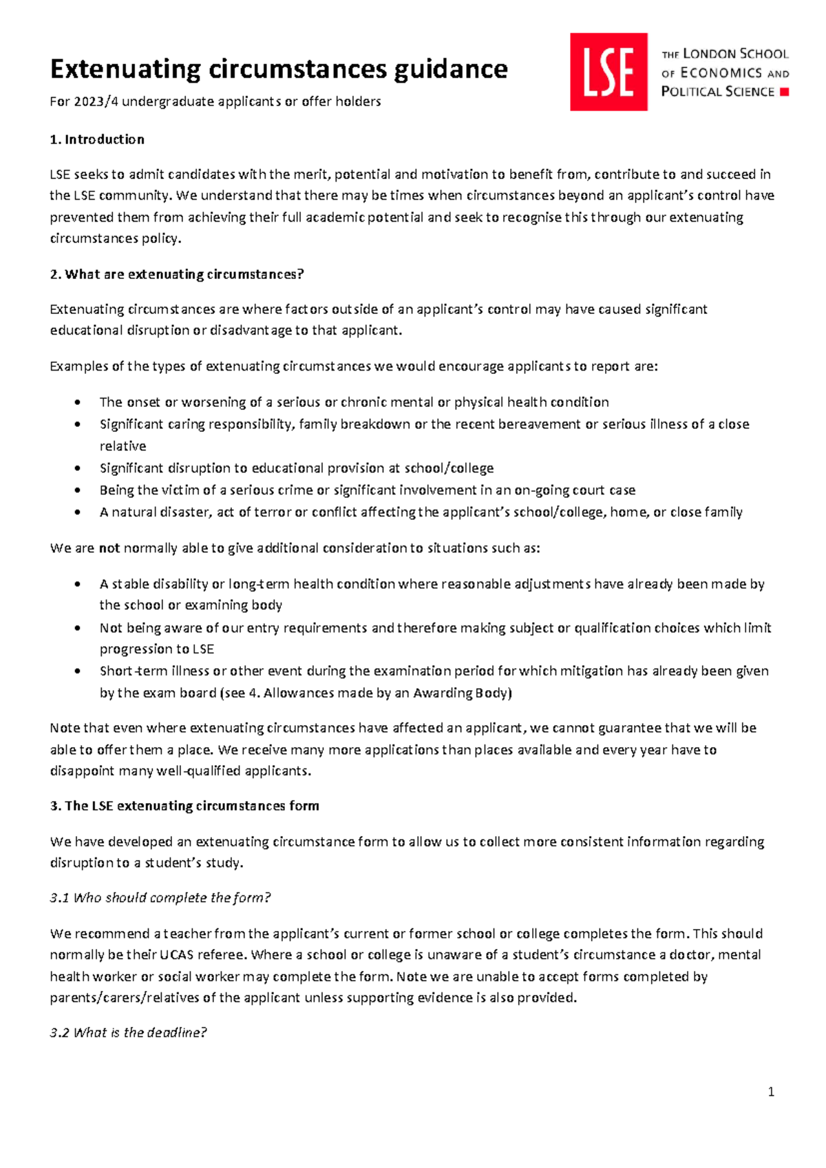 Undergraduate Admissions Extenuating Circumstance Guidance Notes 2 ...