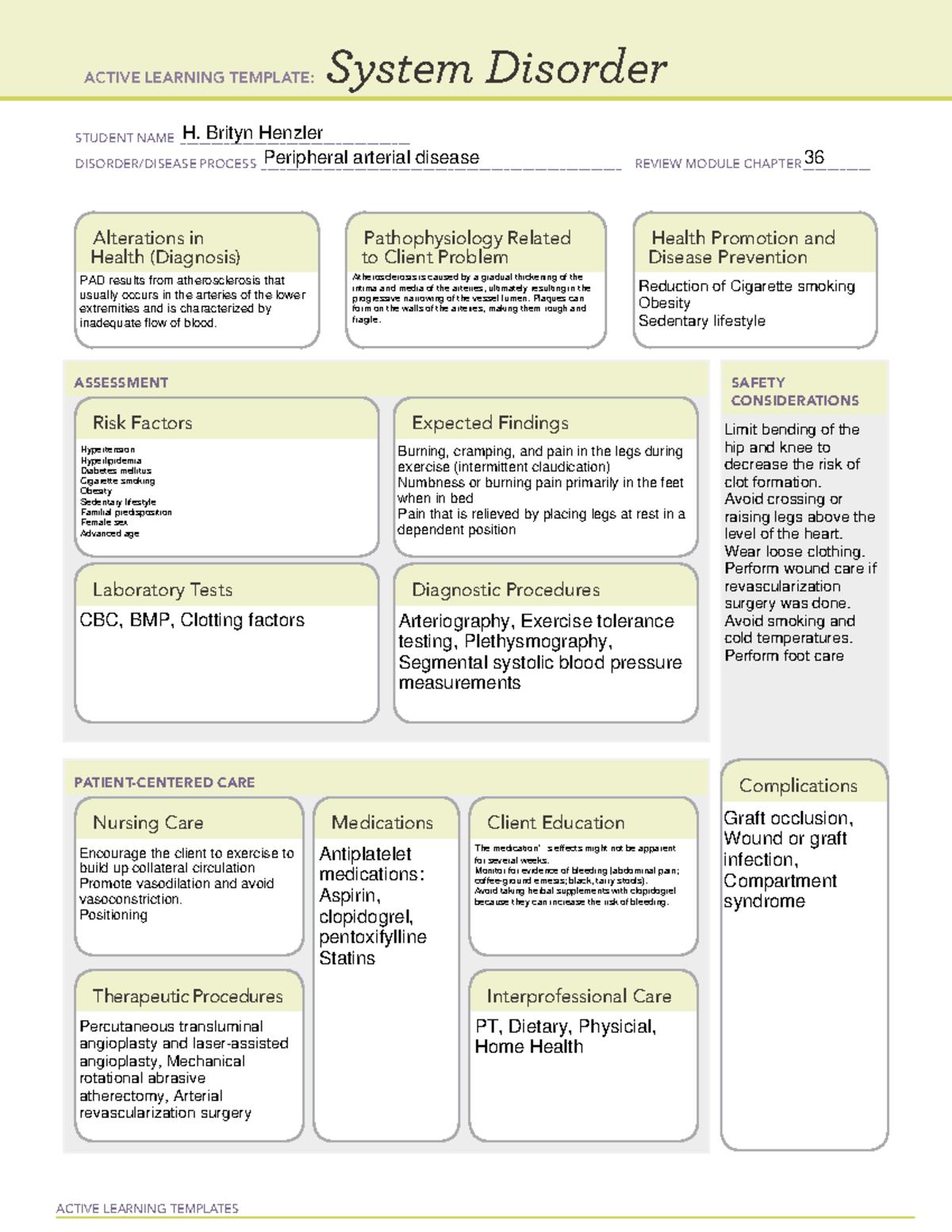 Peripheral Arterial Disease - Active Learning Templates System Disorder 