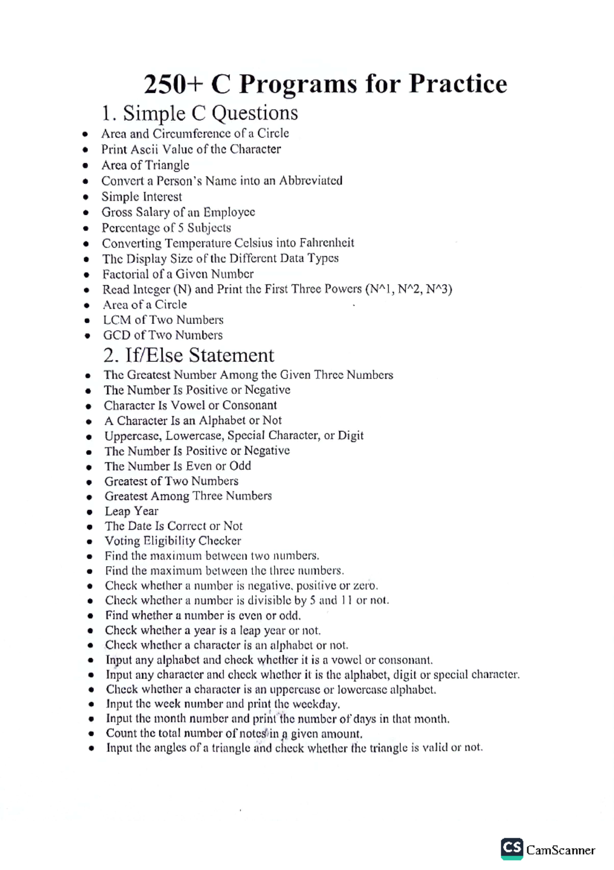 250+ C Programs for Practice - Softawre enginering - Studocu