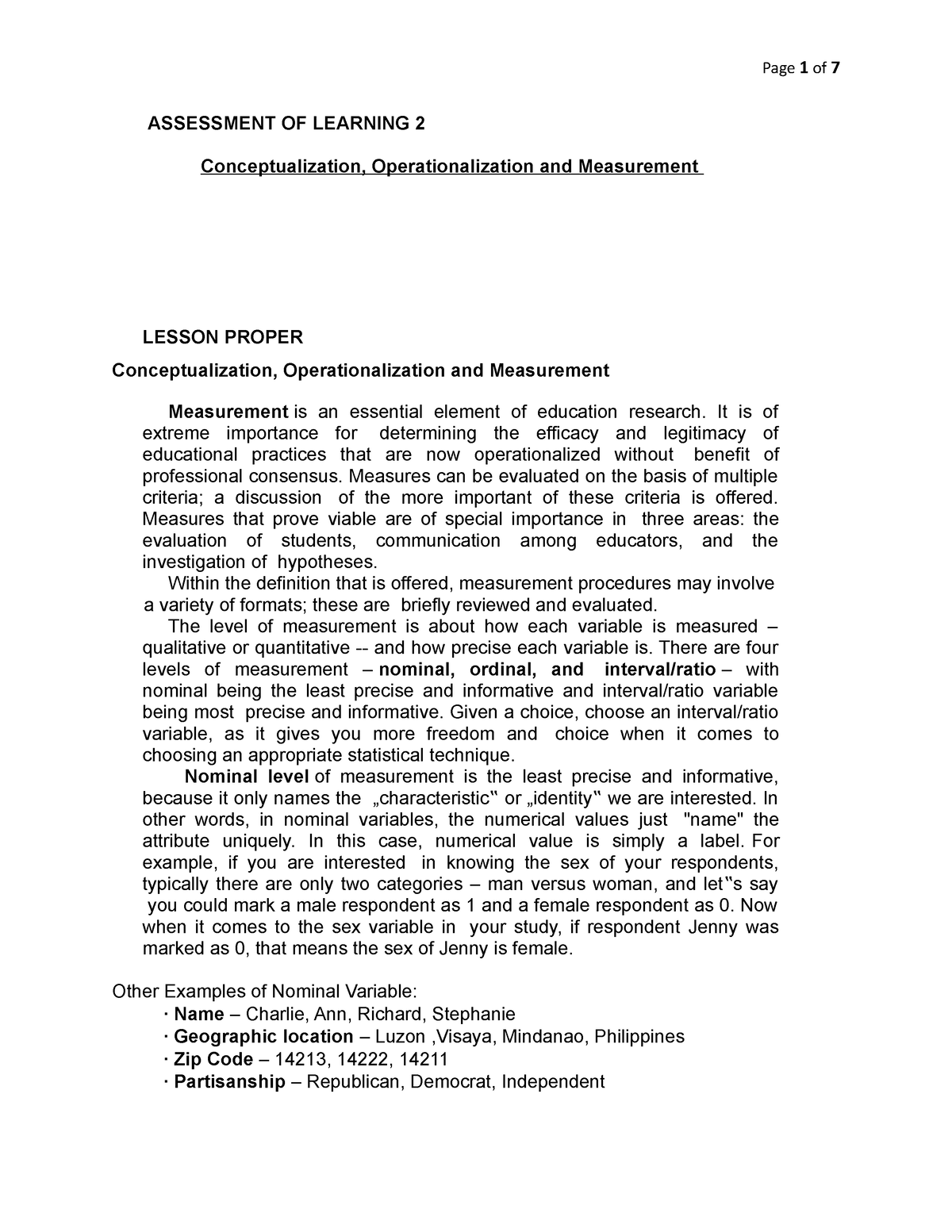 thesis about assessment of learning