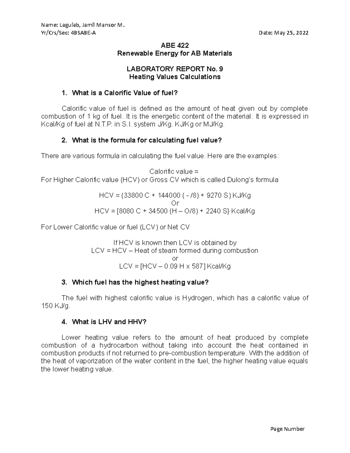 lab-exe-no-9-heating-value-calculations-name-laguiab-jamil-mansor