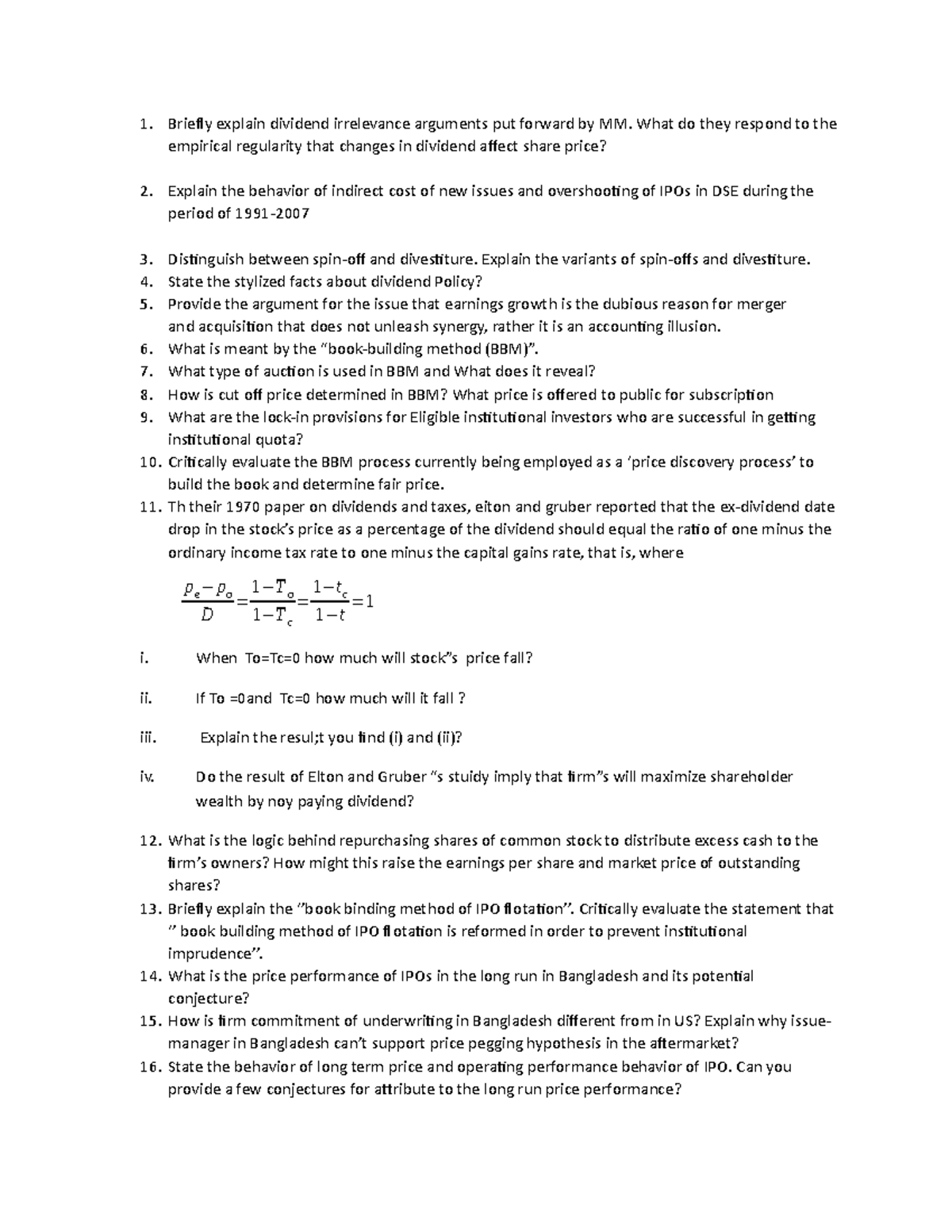 Mid 2 Qus - cjfxjx - Briefly explain dividend irrelevance arguments put ...