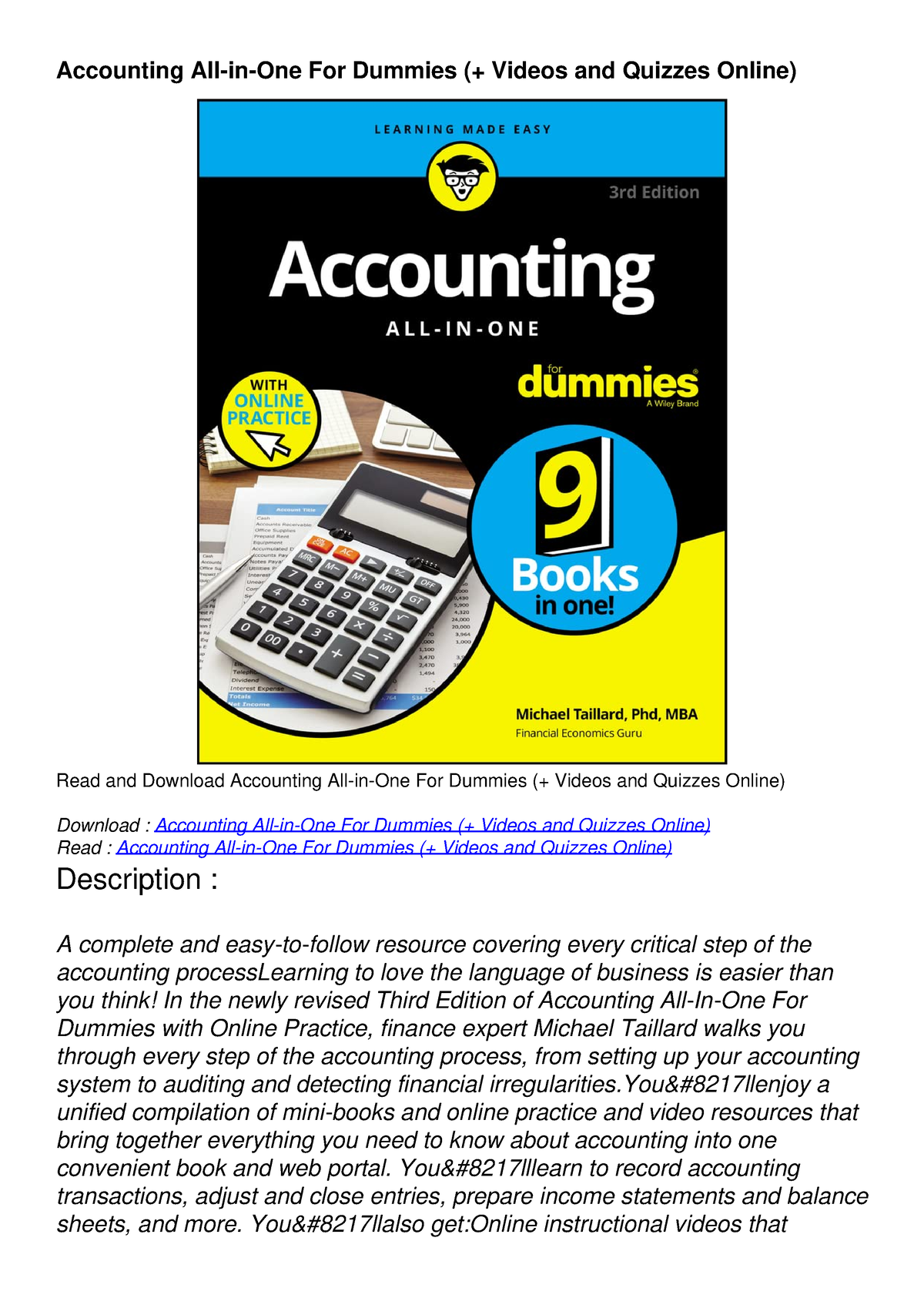 DOWNLOAD/PDF Accounting All-in-One For Dummies (+ Videos And Quizzes ...