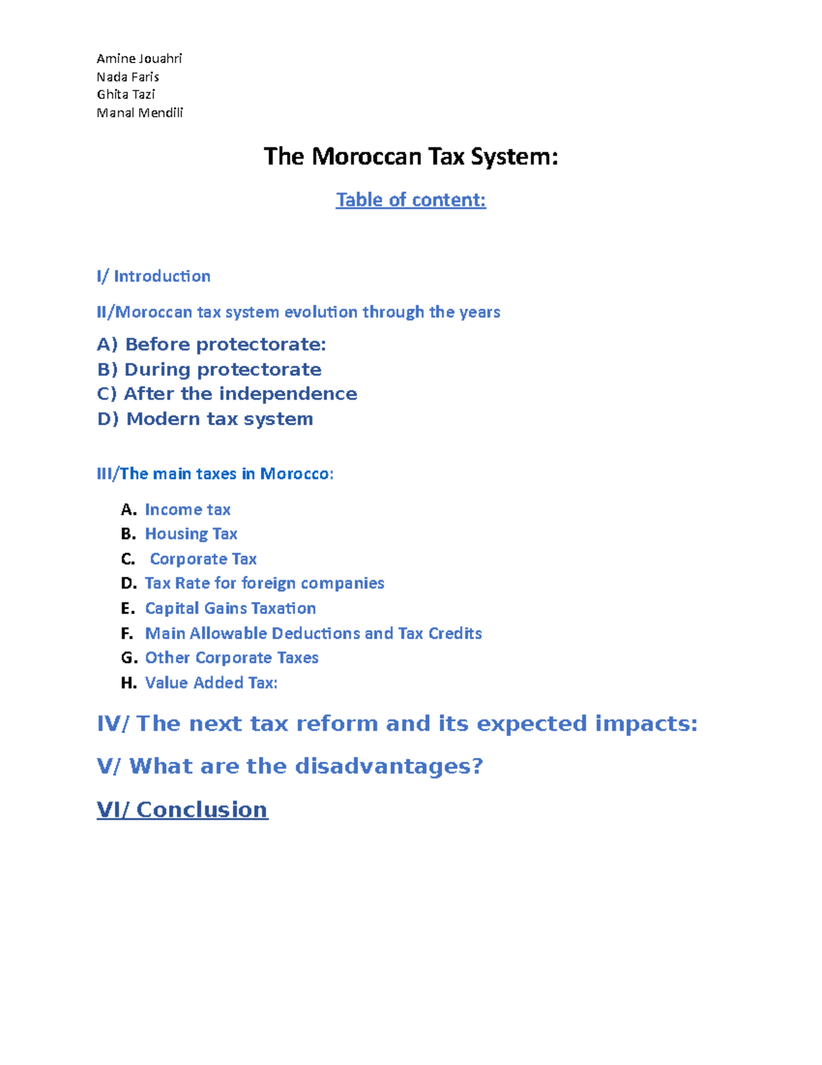 GBUMoroccan Tax system Nada Faris Ghita Tazi Manal Mendili The