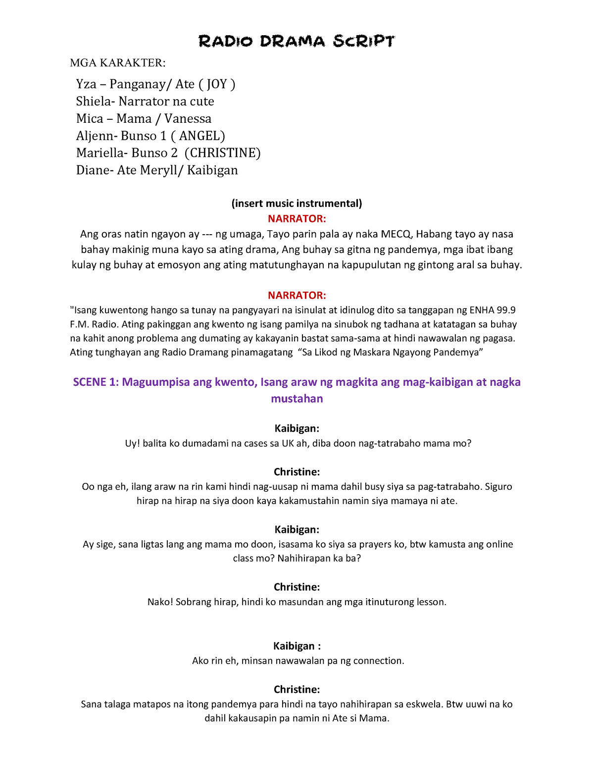 Radio Drama Script Group Activities RADIO DRAMA SCRIPT MGA 