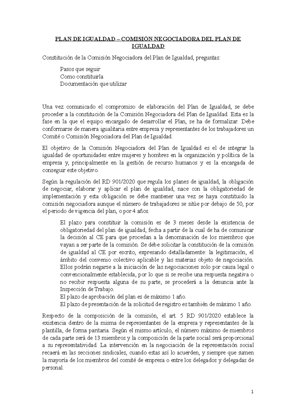 Consulta Plan de Igualdad - PLAN DE IGUALDAD – COMISIÓN NEGOCIADORA DEL ...
