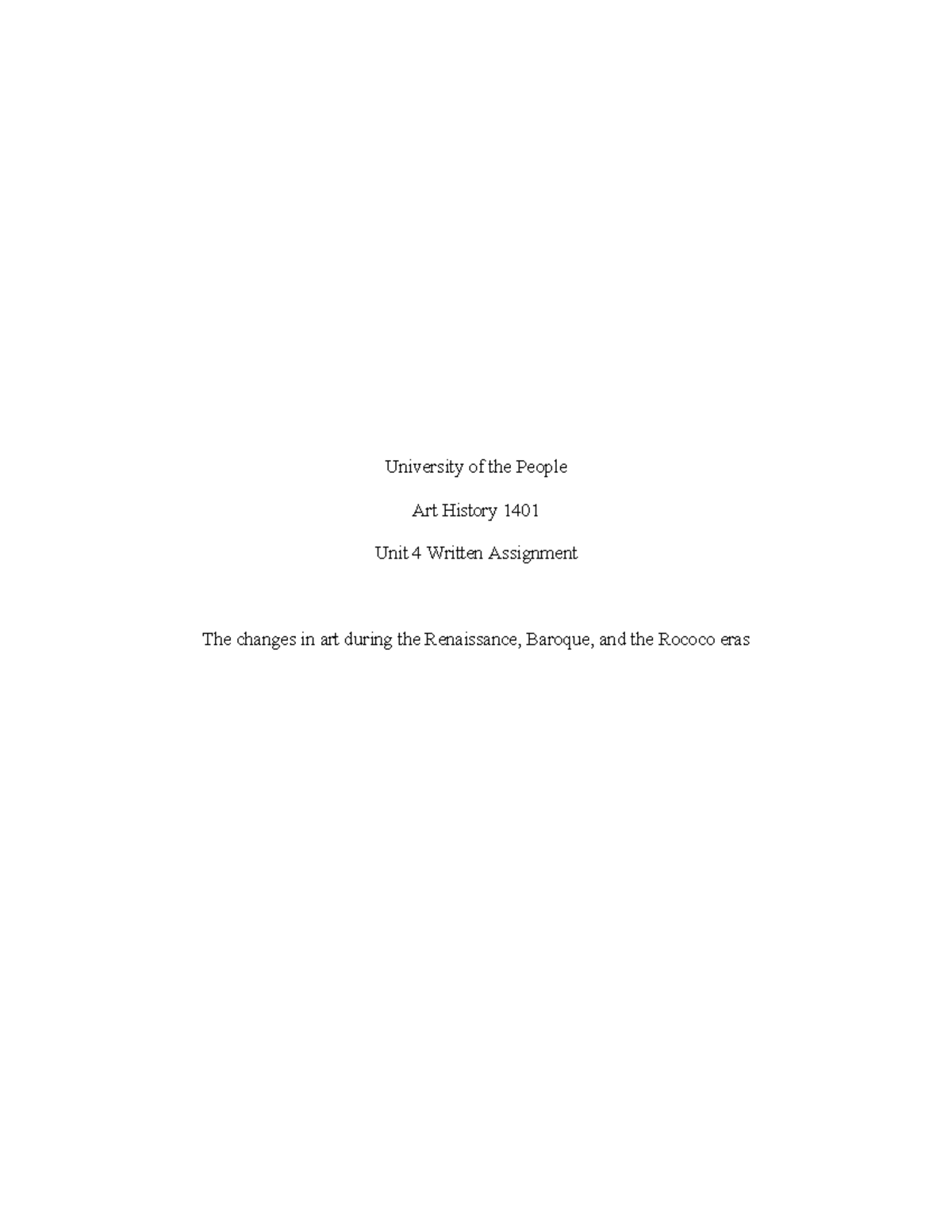 Arthistory unit4 WA - University of the People Art History 1401 Unit 4 ...