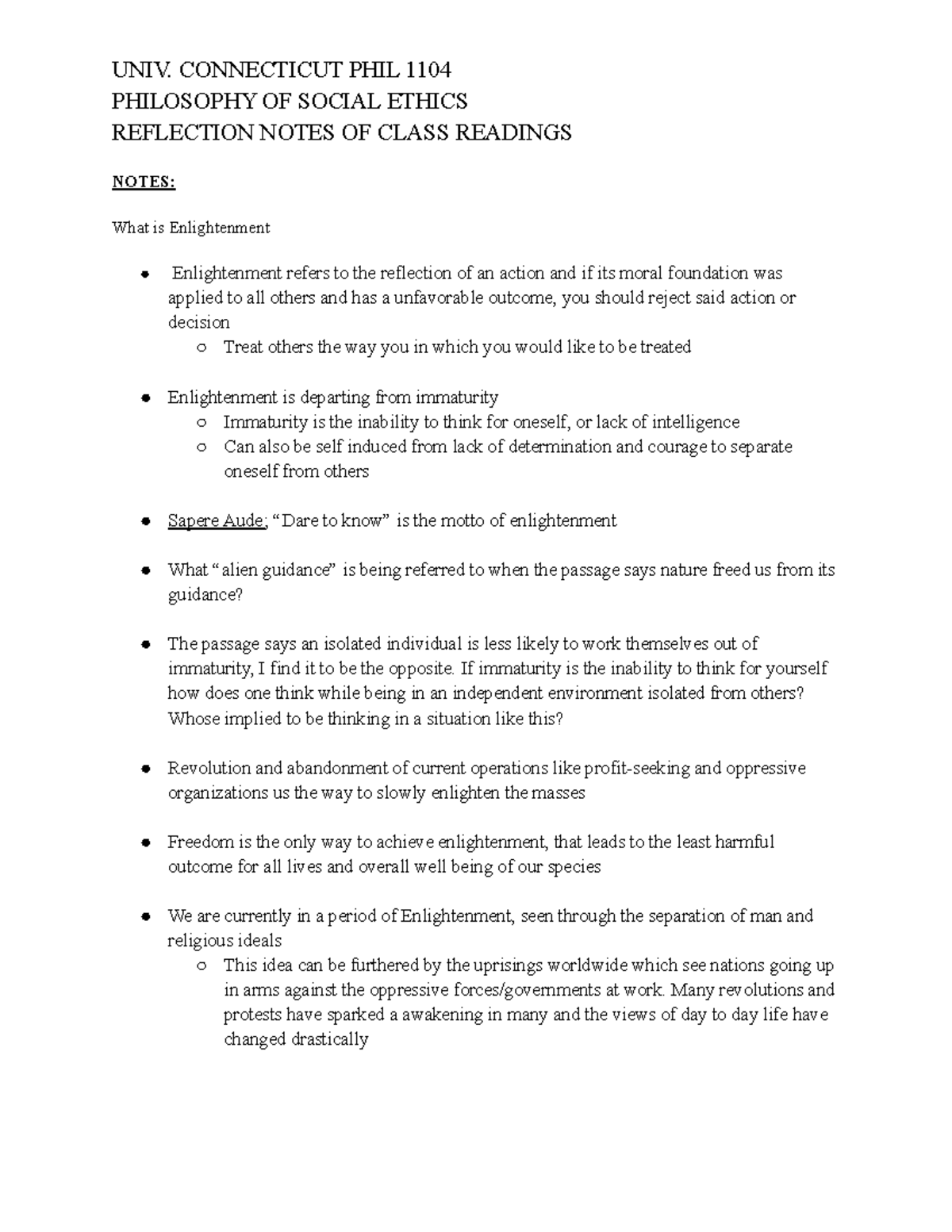 PHIL 1104 Reflection Notes (P1) - UNIV. CONNECTICUT PHIL 1104 ...