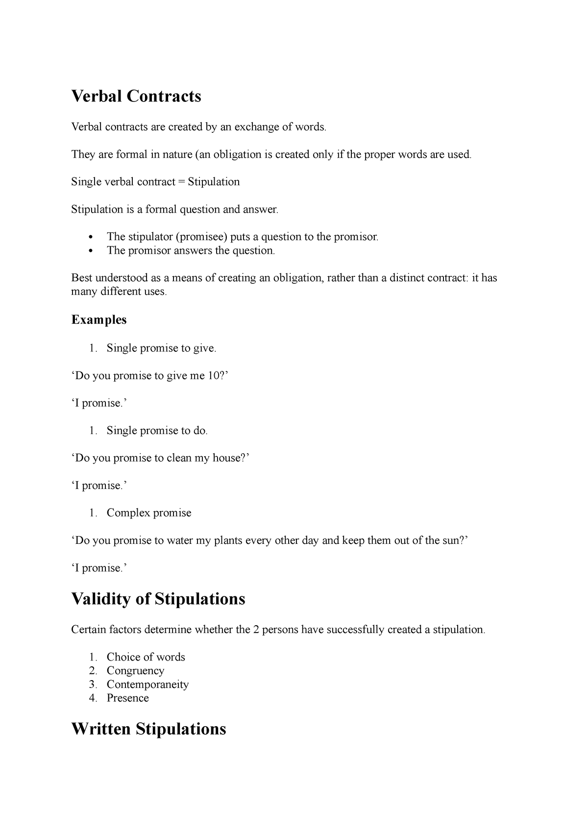 Lecture 6 Verbal Contracts Verbal Contracts Verbal contracts are