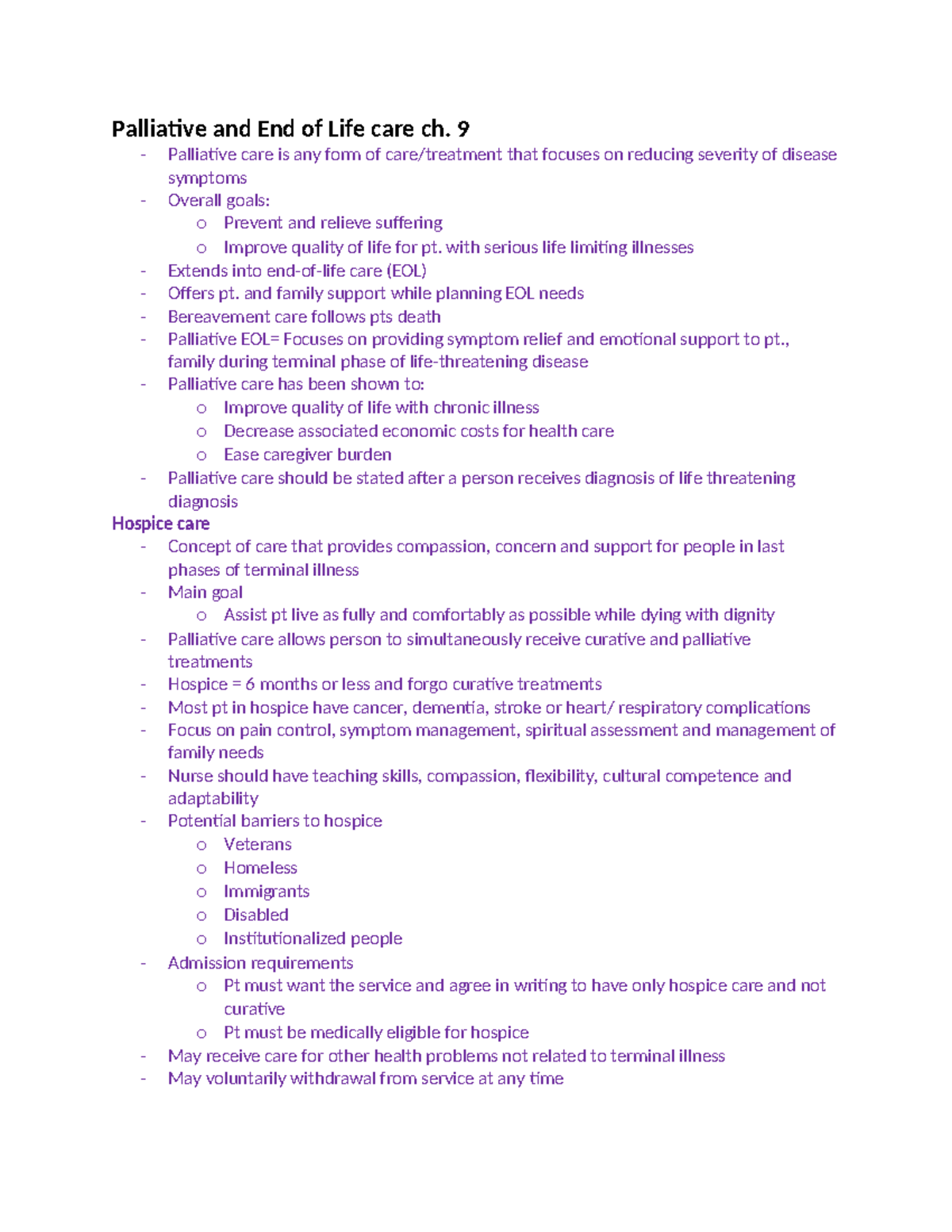 Palliative and End of Life care ch - 9 Palliative care is any form of ...