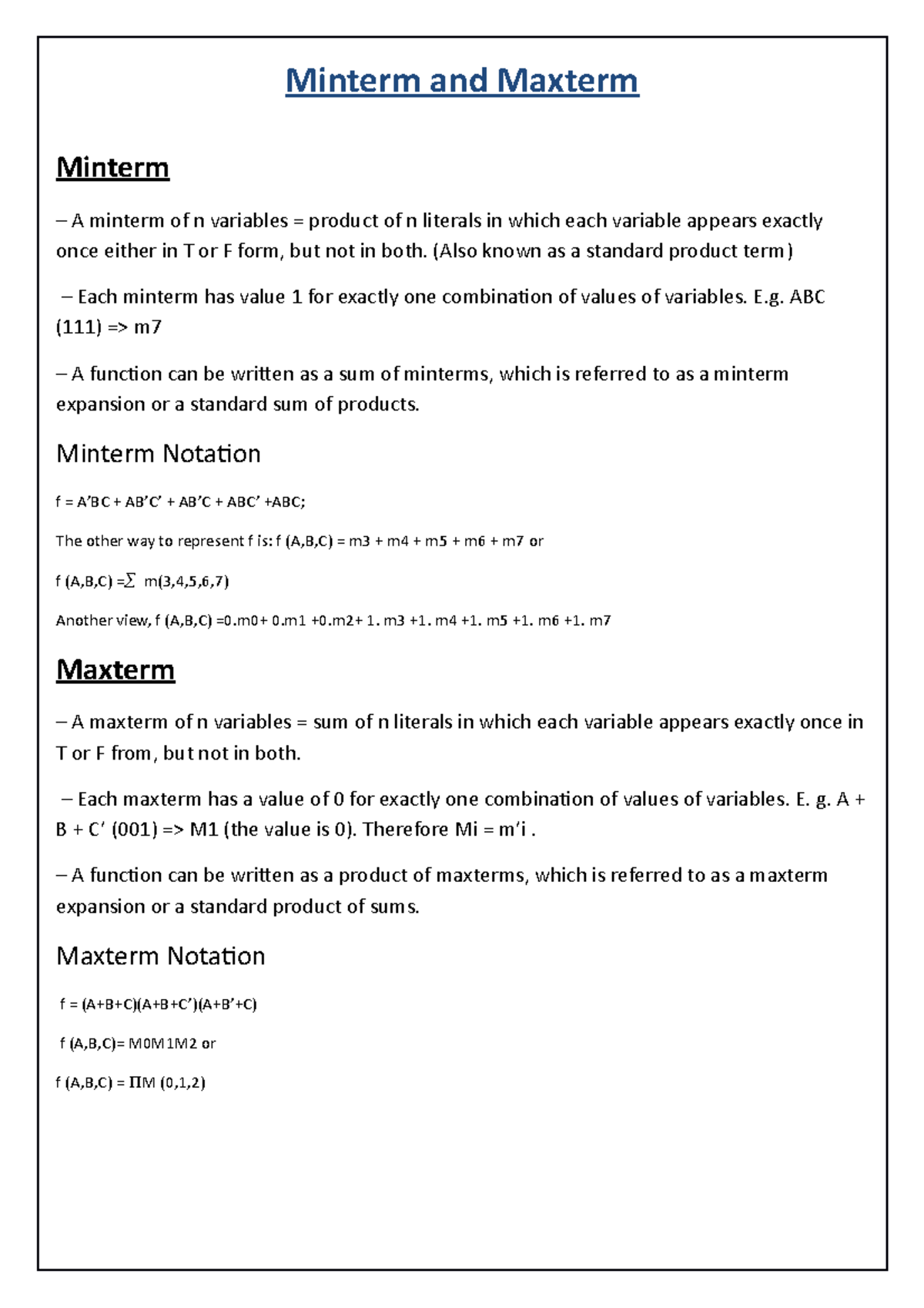 Number Systems and Boolean Algebra - PART8 - Minterm and Maxterm ...
