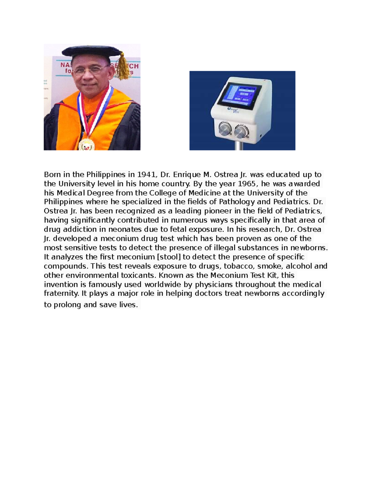 Inventors History research assignment Born in the Philippines in