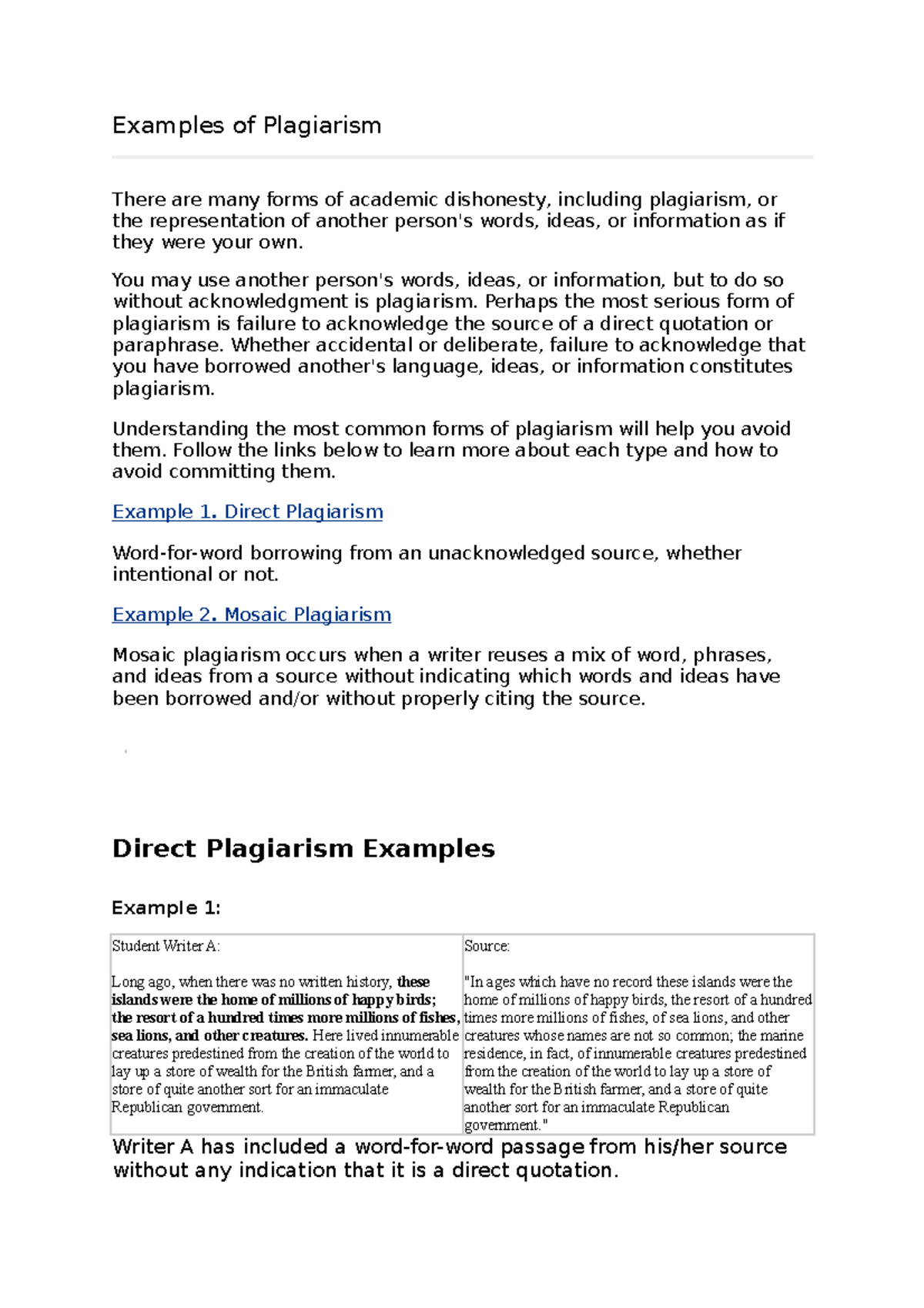 Examples of Plagiarism - Examples of Plagiarism There are many forms of ...