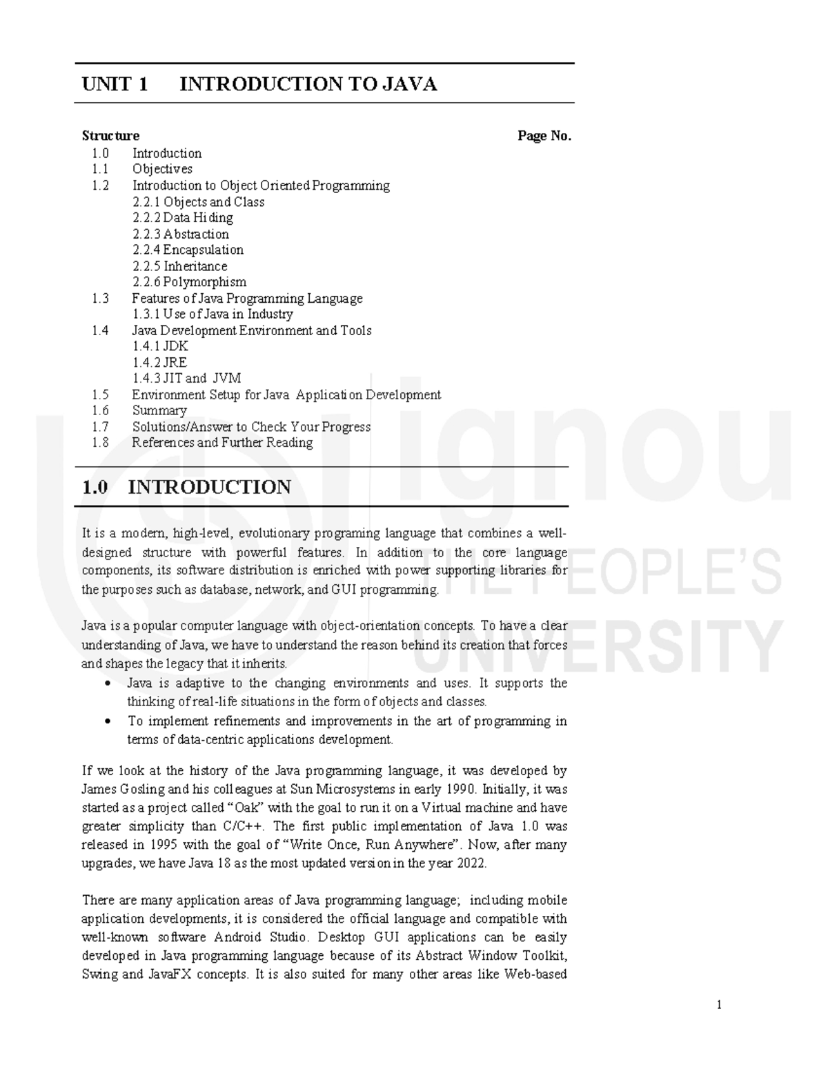 Unit-1 - Notes - UNIT 1 INTRODUCTION TO JAVA Structure Page No. 1 ...