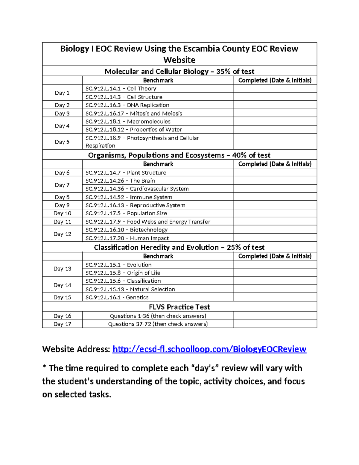 Biology I EOC Review Using the Escambia County EOC Review Website ...