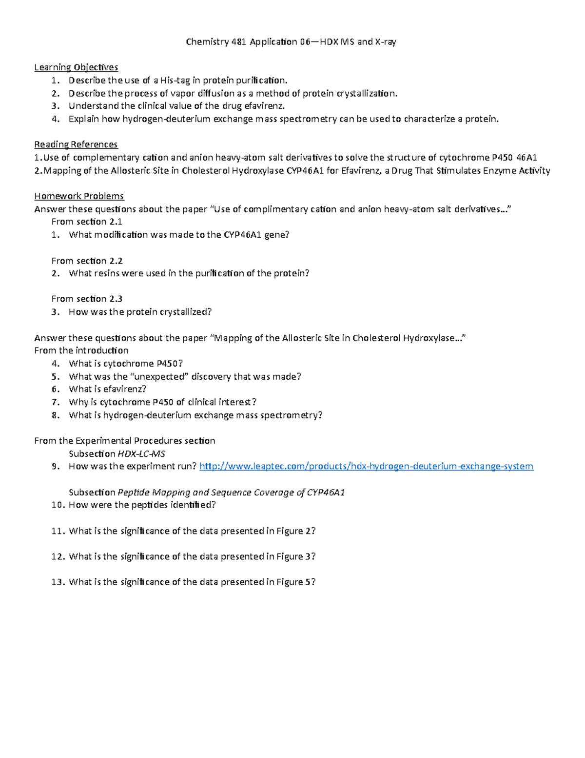 06-Study Guide-Application-Protein methods - Chemistry 481 Application ...