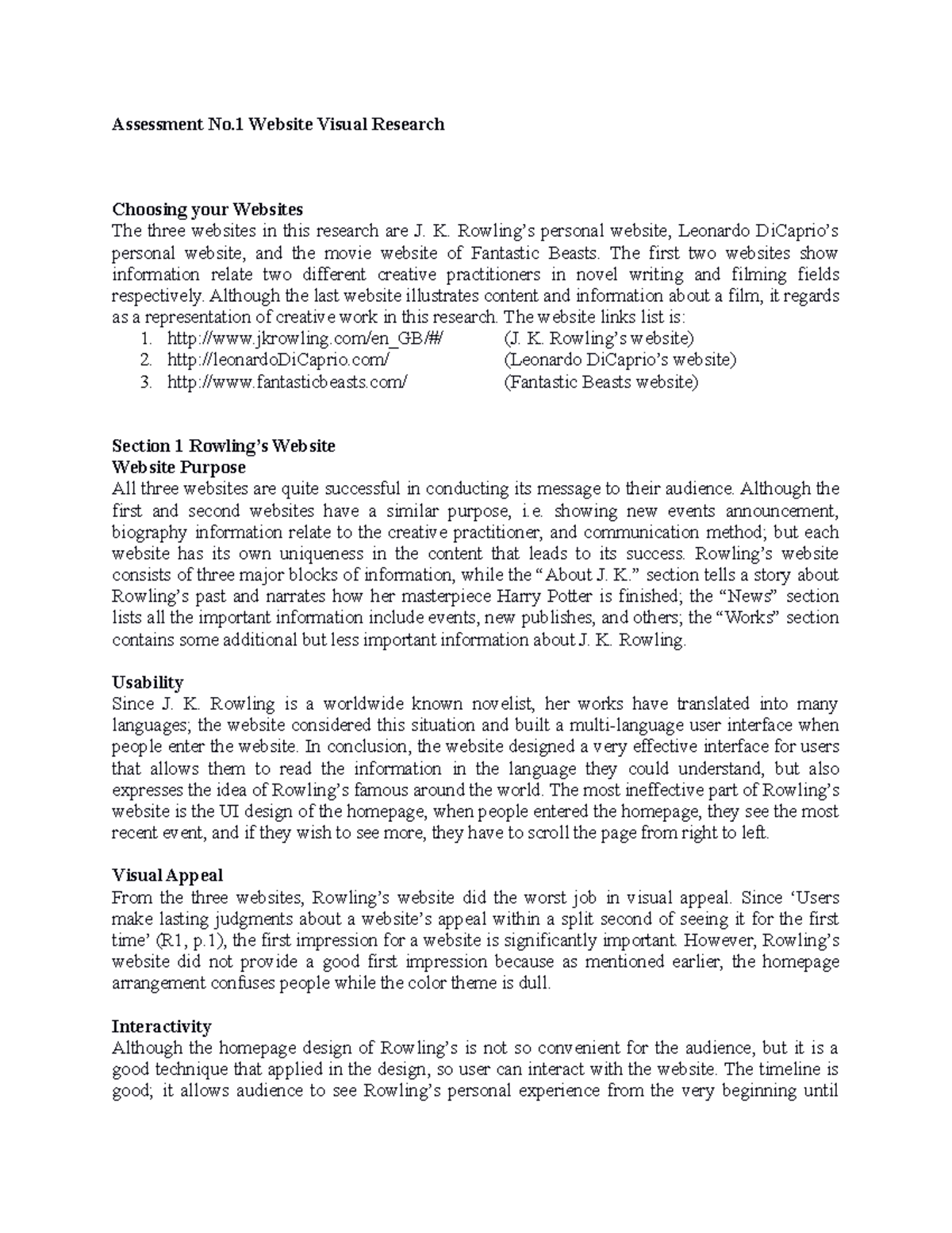 Website Visual Research-Assessment 1 - Assessment No Website Visual ...