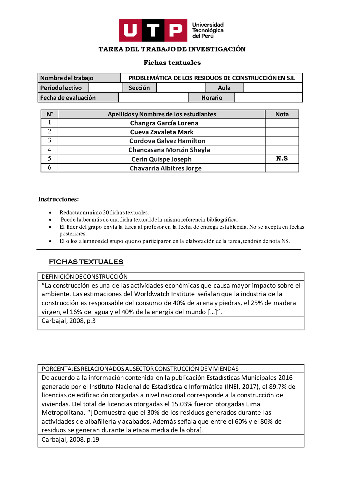 Fichas Textuales - Tarea De Medio Y Ambiente - TAREA DEL TRABAJO DE ...