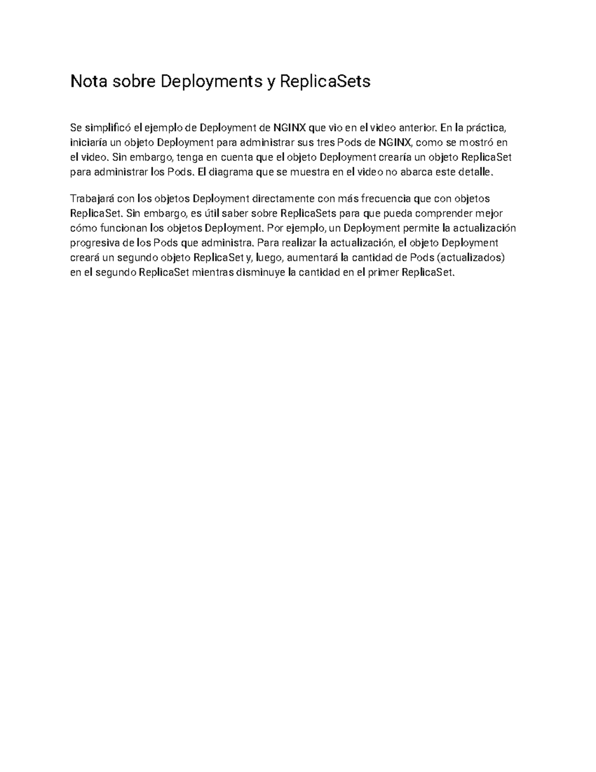 A note about Deployments and Replica Sets es-419 - Nota sobre ...