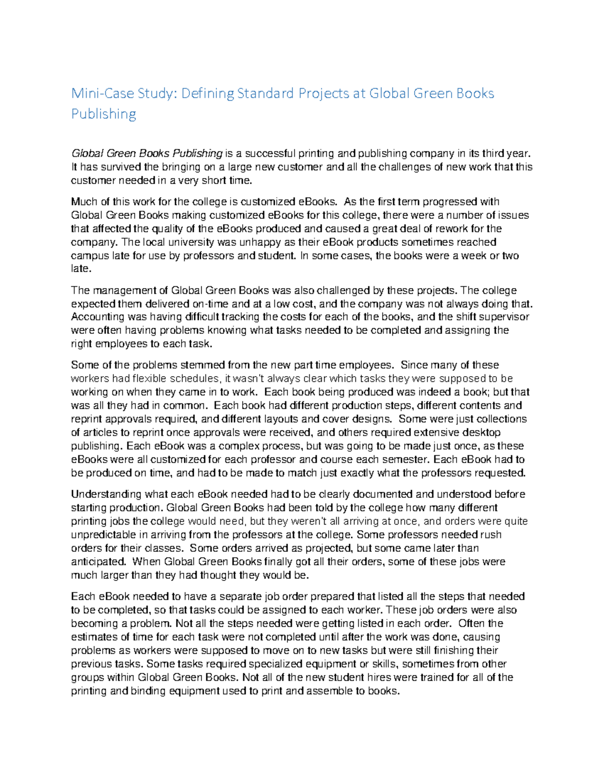 International Project CASE Study W2 MiniCase Study Defining