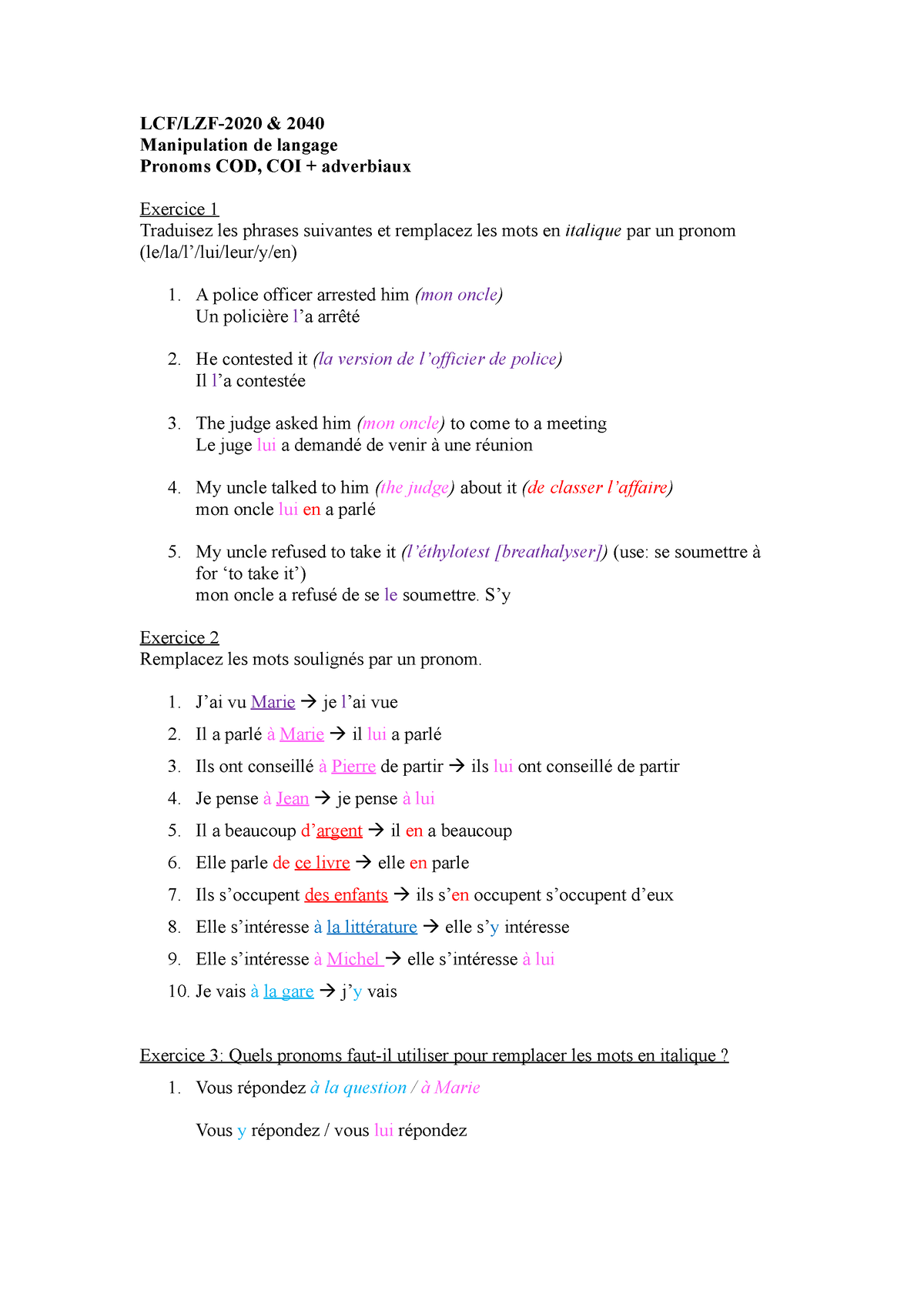 Direct And Indirect Pronouns Exercises