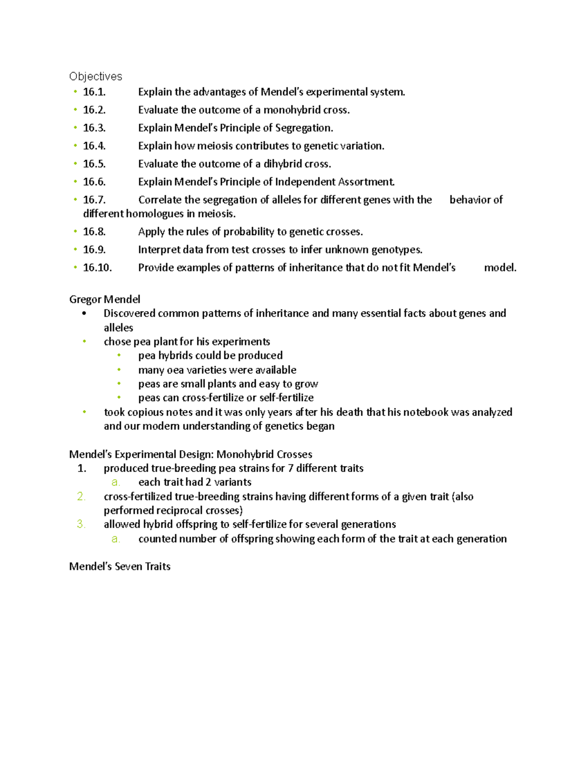 L16 Inheritance OF Genetic Information I - Objectives Explain the ...